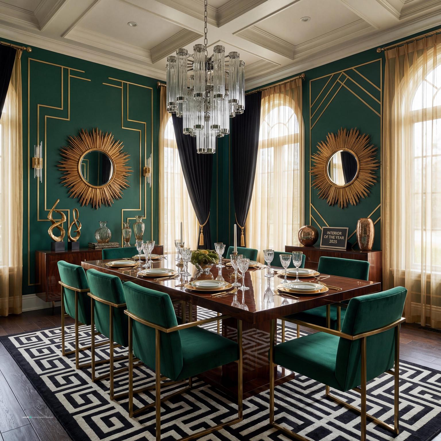 Luxurious Art Deco Dining Room with Dark Contrast for 1920 Interior Design Style