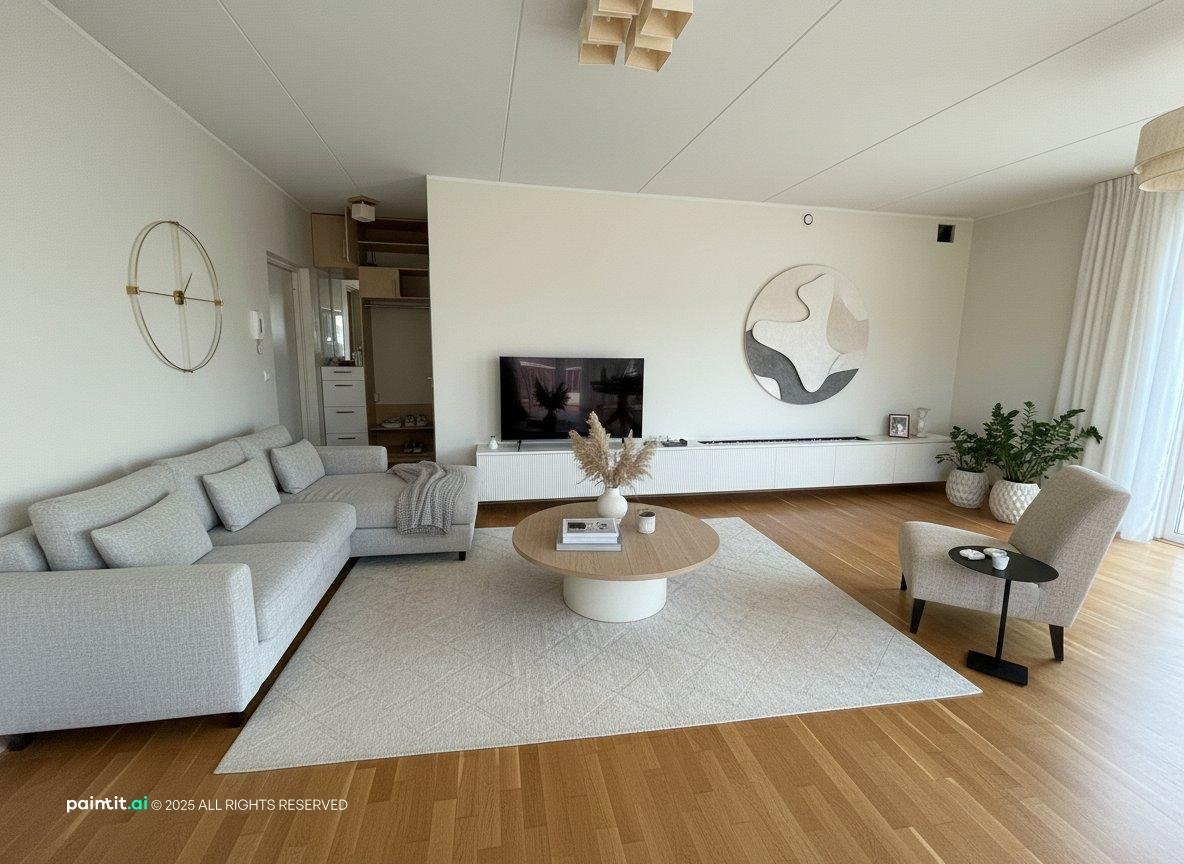 White Gray Brown Living Room - Design Ideas | Paintit.ai - 9