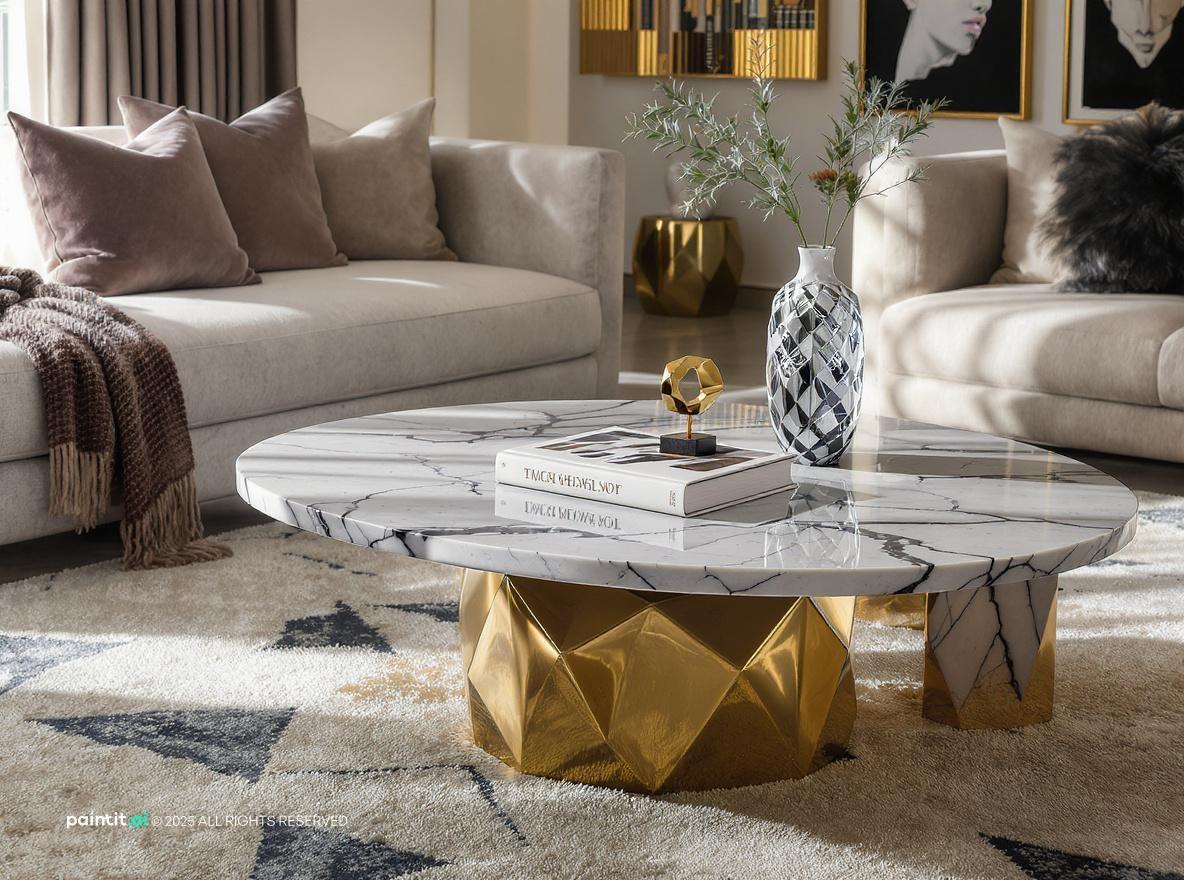 White Marble Living Room - Elegant Design Concepts | Paintit.ai - 4