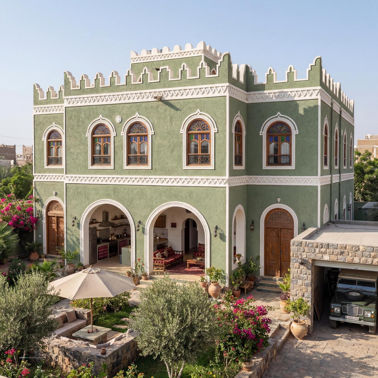Stunning Yemeni-Style Home Design, offering depth beyond a simple 'white trash living room' idea.