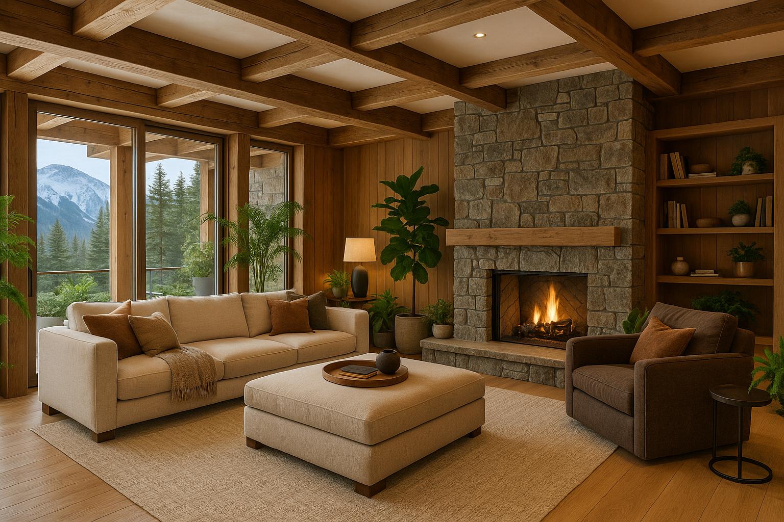 built in living room with natural textures and a calm living room atmosphere with built in restraint.