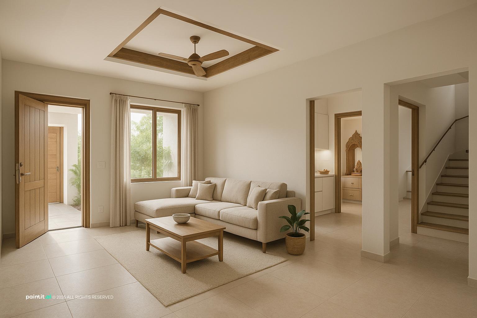 Pooja Room with geometric patterns and layered decor