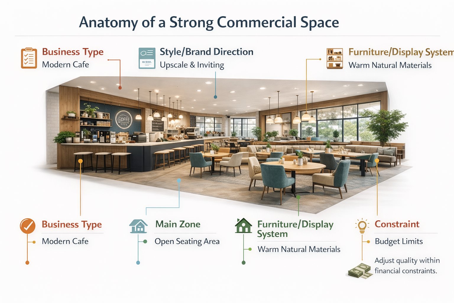 Infographic showing the structure of a strong commercial space prompt