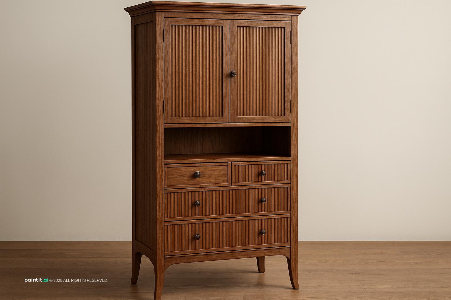 Rich, beautiful wood built-in storage cabinet, 170cm tall, showcasing high-end texture and integrated design for a luxurious living room.