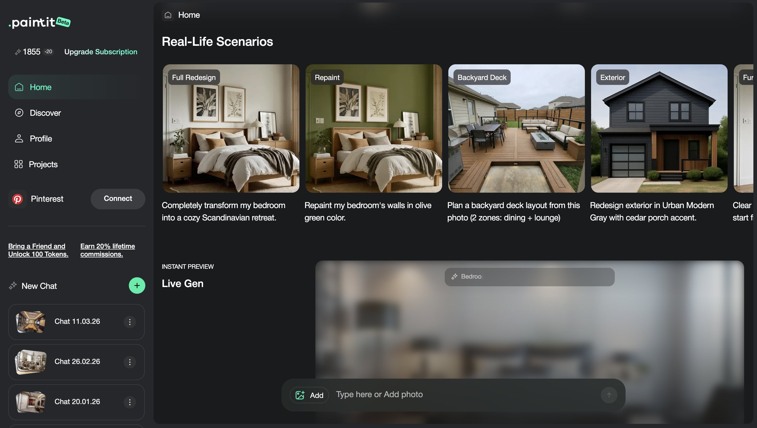 Three Paintit.ai use cases: Full Redesign, Repaint, and Empty Room Setup
