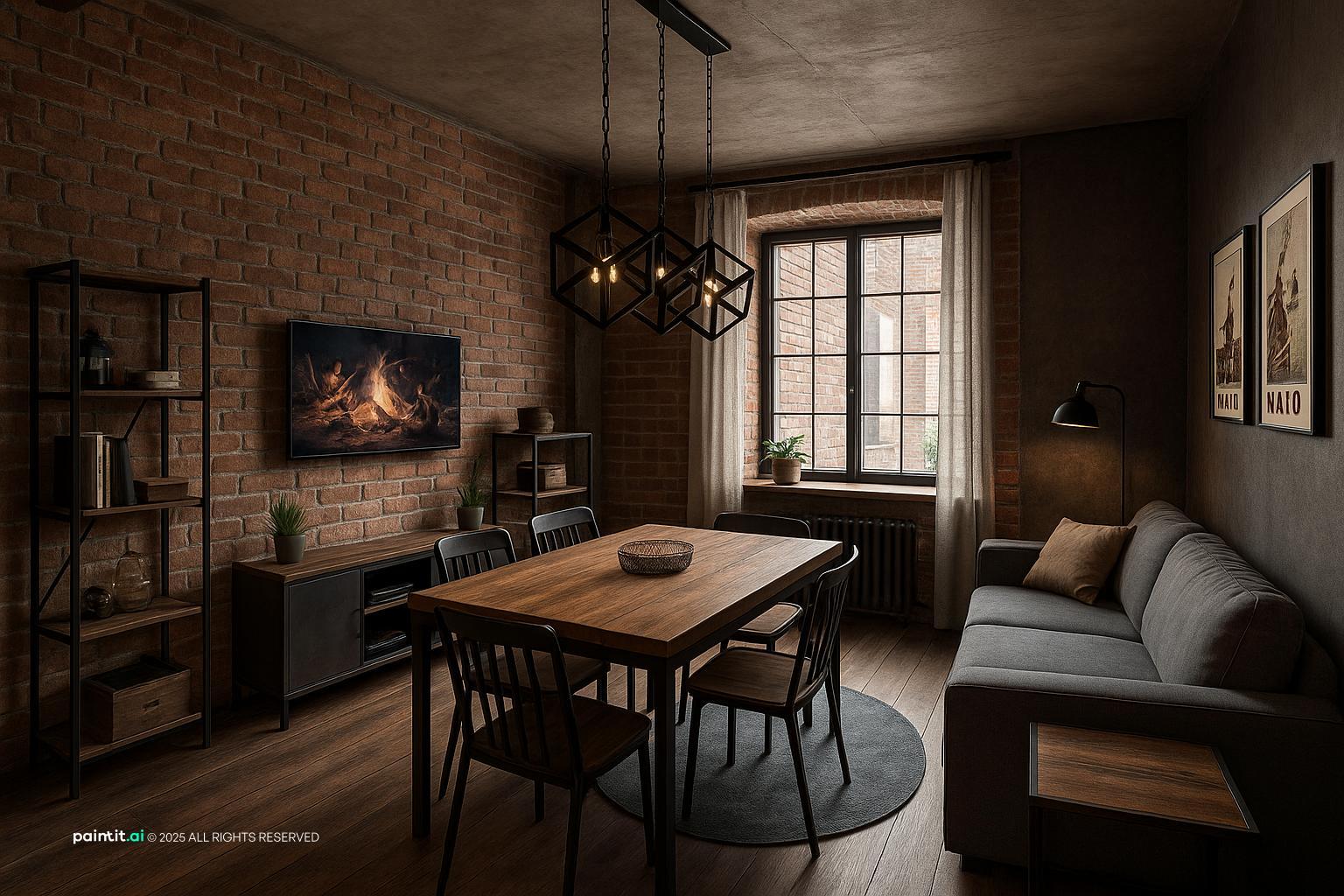 Vintage Industrial Living Room - Design Inspiration | Paintit.ai - 27