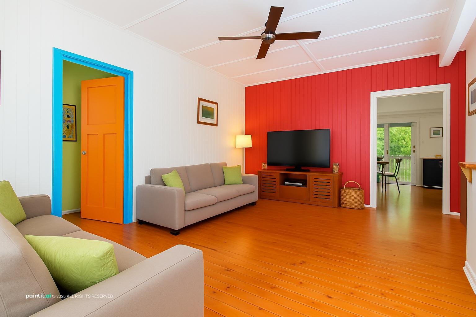 Orange and Blue Living Room - Vibrant Design Concepts | Paintit.ai - 6