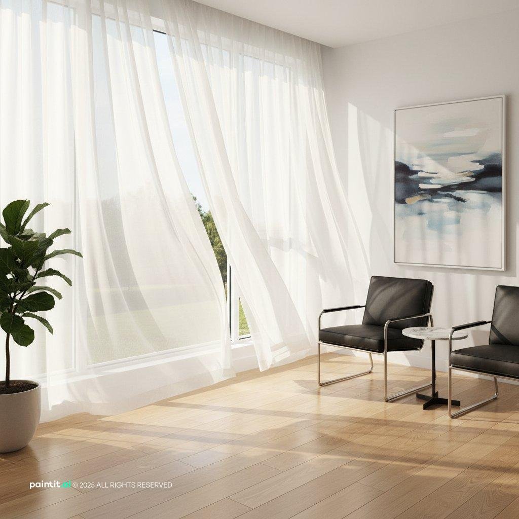 Zebra Shades Living Room - Modern Window Treatments | Paintit.ai - 15