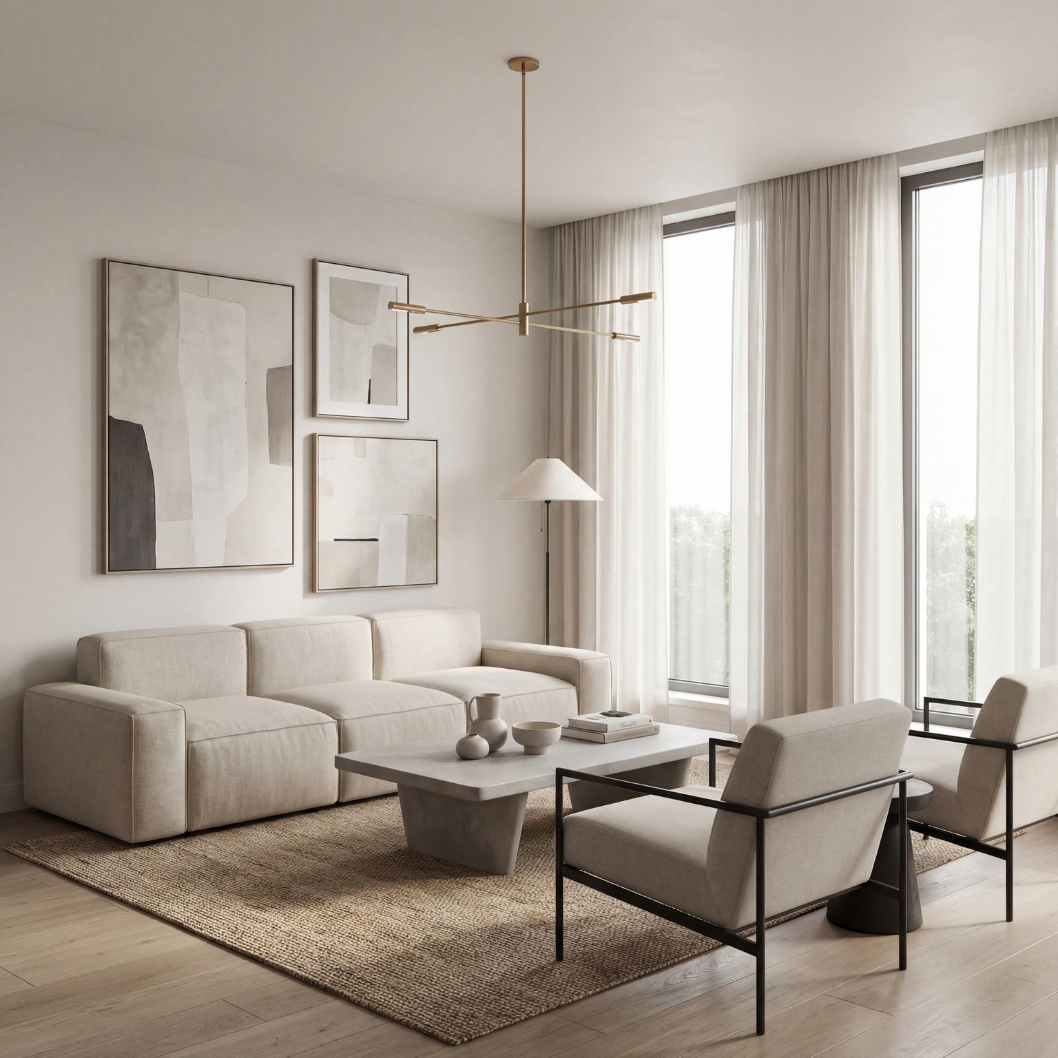 Sleek contemporary navy blue and burnt orange living room design, showcasing clean lines, modern furniture, and a sophisticated, vibrant color scheme.