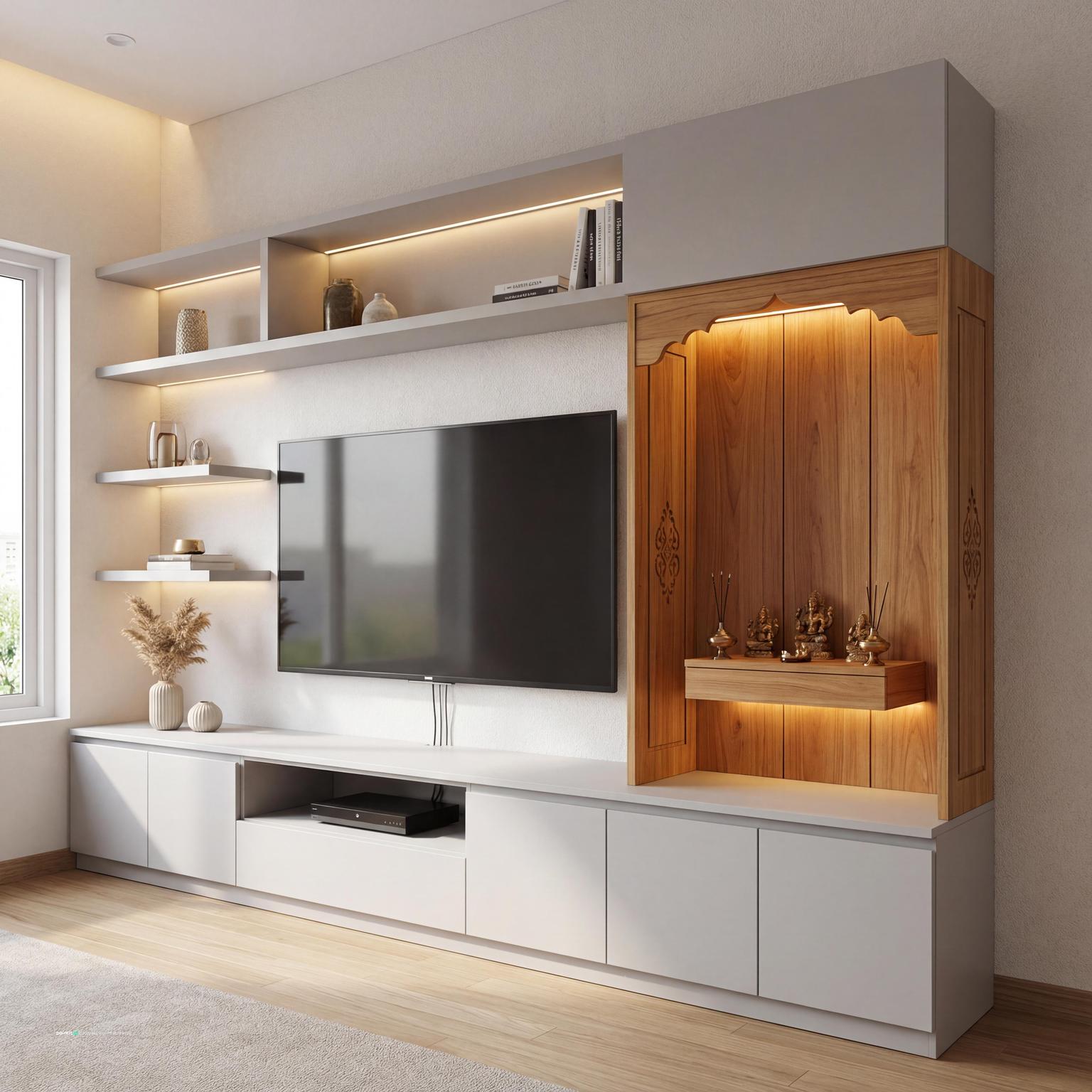 Modern TV Wardrobe with Integrated Temple Design small zen living room