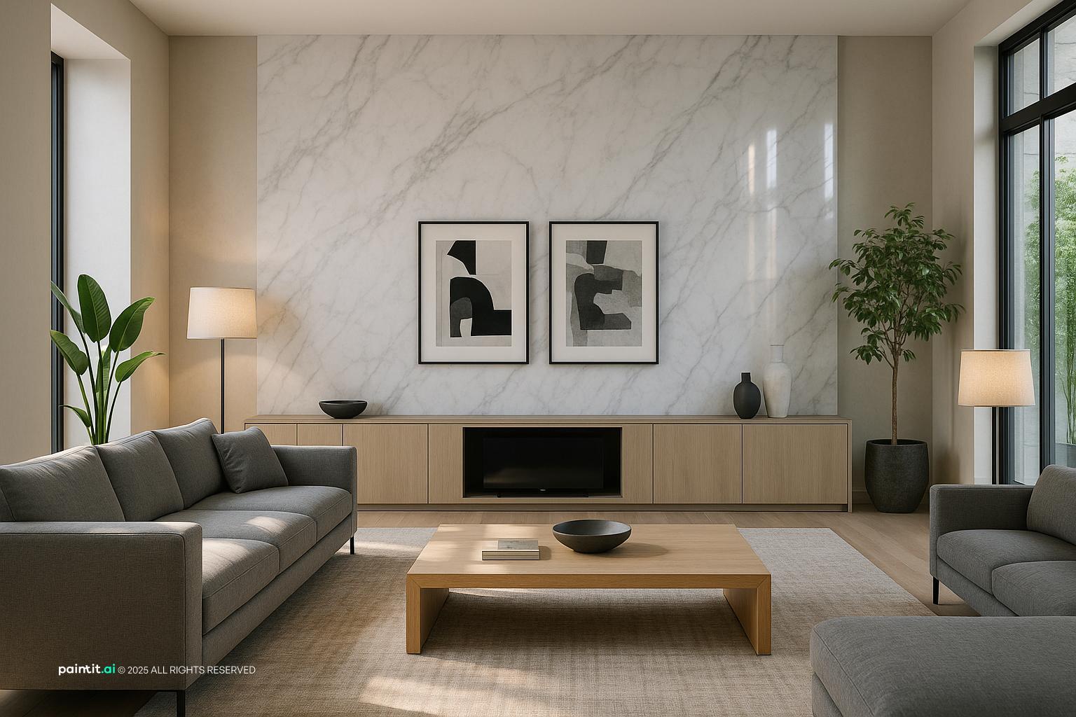 white grey and blue living room with natural textures and a calm living room atmosphere for a calmer living room layout.
