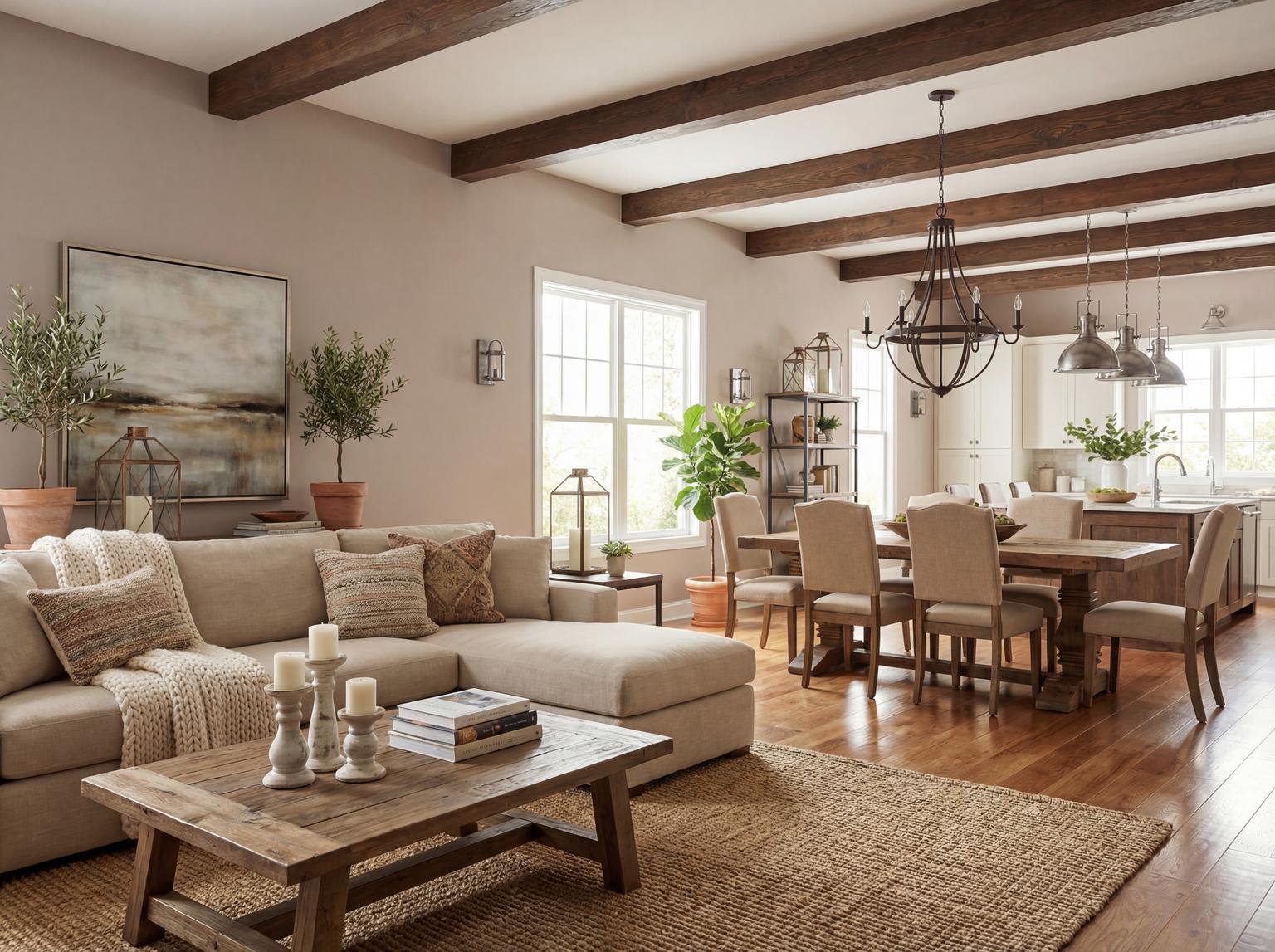 Modern Rustic Open Floorplan Living & Dining Area for Kelly Hoppen Interior Design Style
