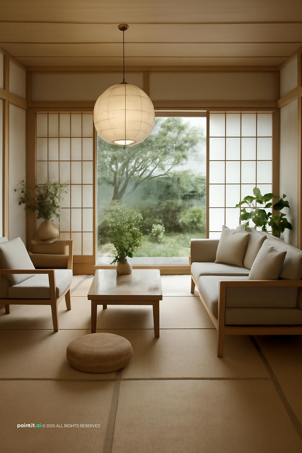 Zen Japanese Minimalist Living Room - Elegant Interior Concepts | Paintit.ai - 29