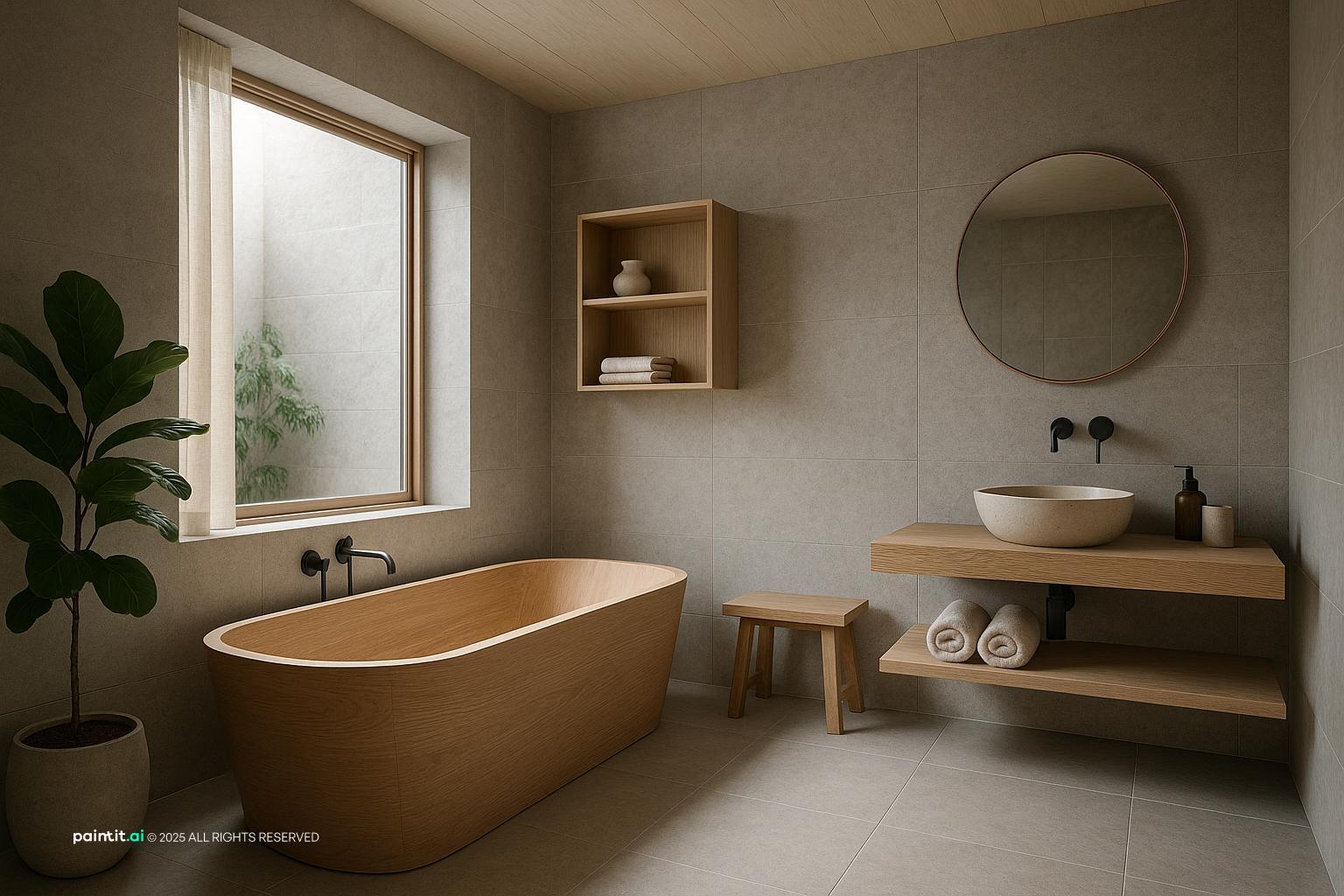 Stunning Japandi Bathroom with Light Wood for Muji Style Interior Design