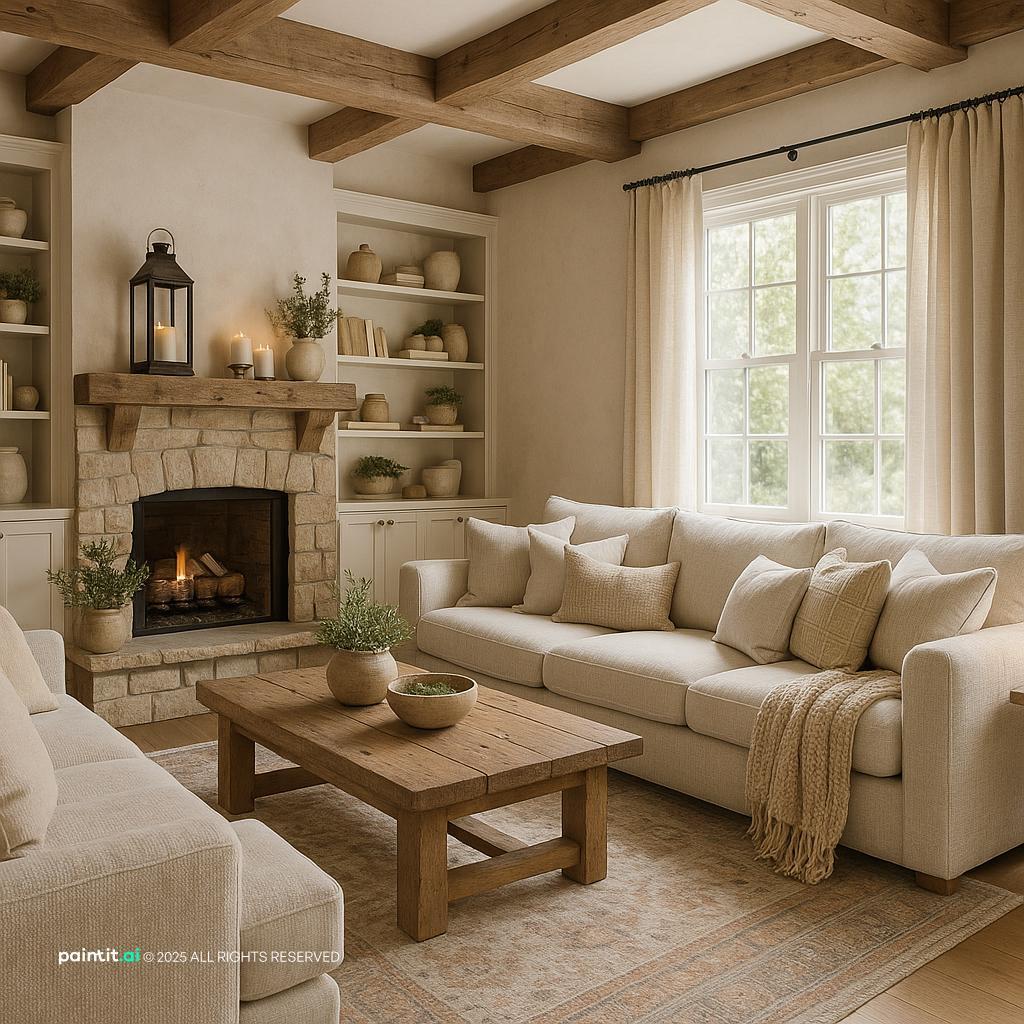 Farmhouse Sage Green Living Room - Design Ideas | Paintit.ai - 8