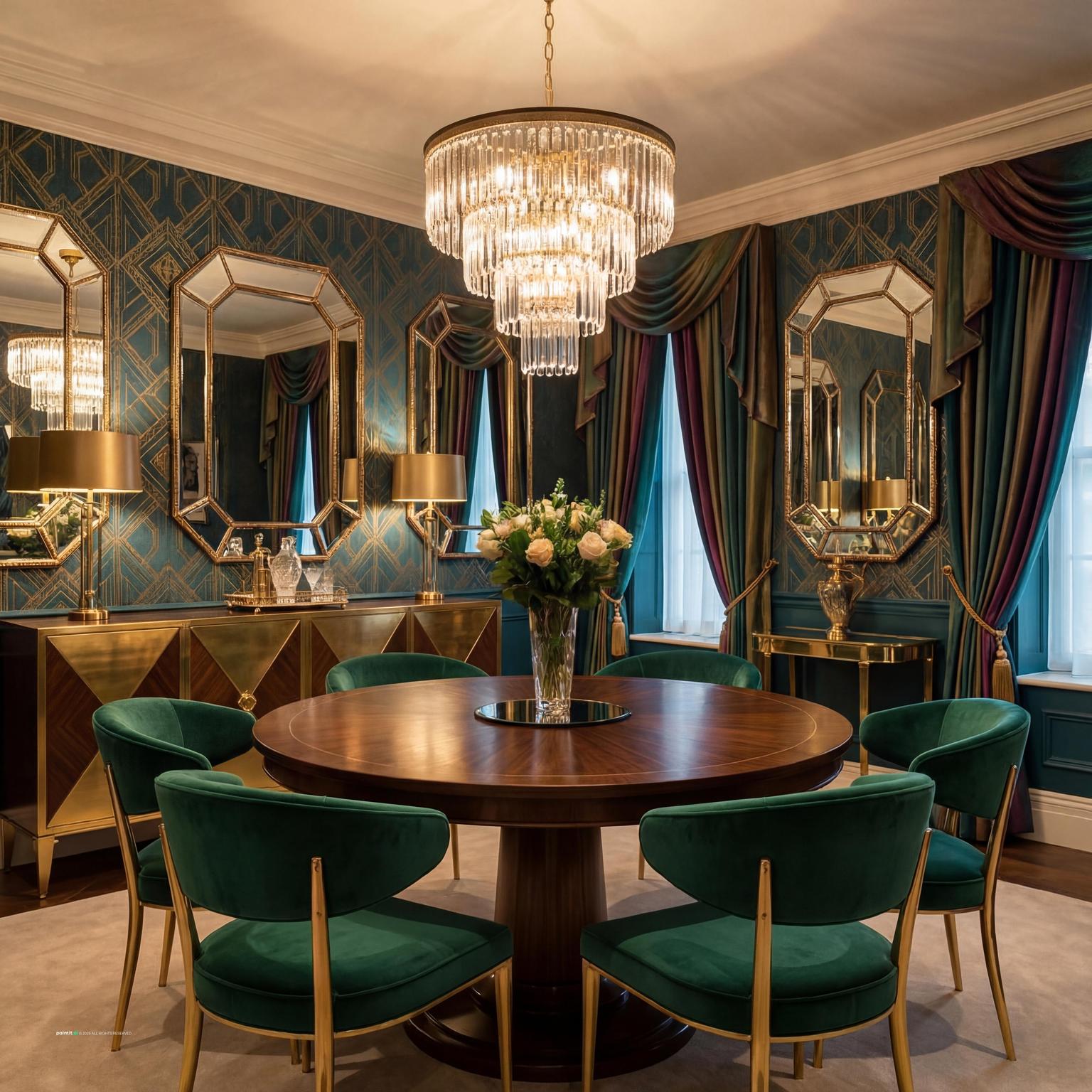 Elegant Art Deco Dining Room with Period Details for 1920 Interior Design Style