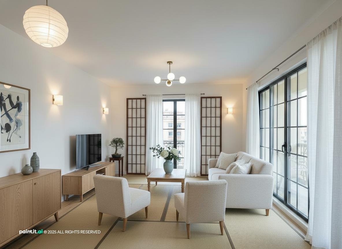 Japandi Living Room Design - Minimalist Style Guide | Paintit.ai - 2