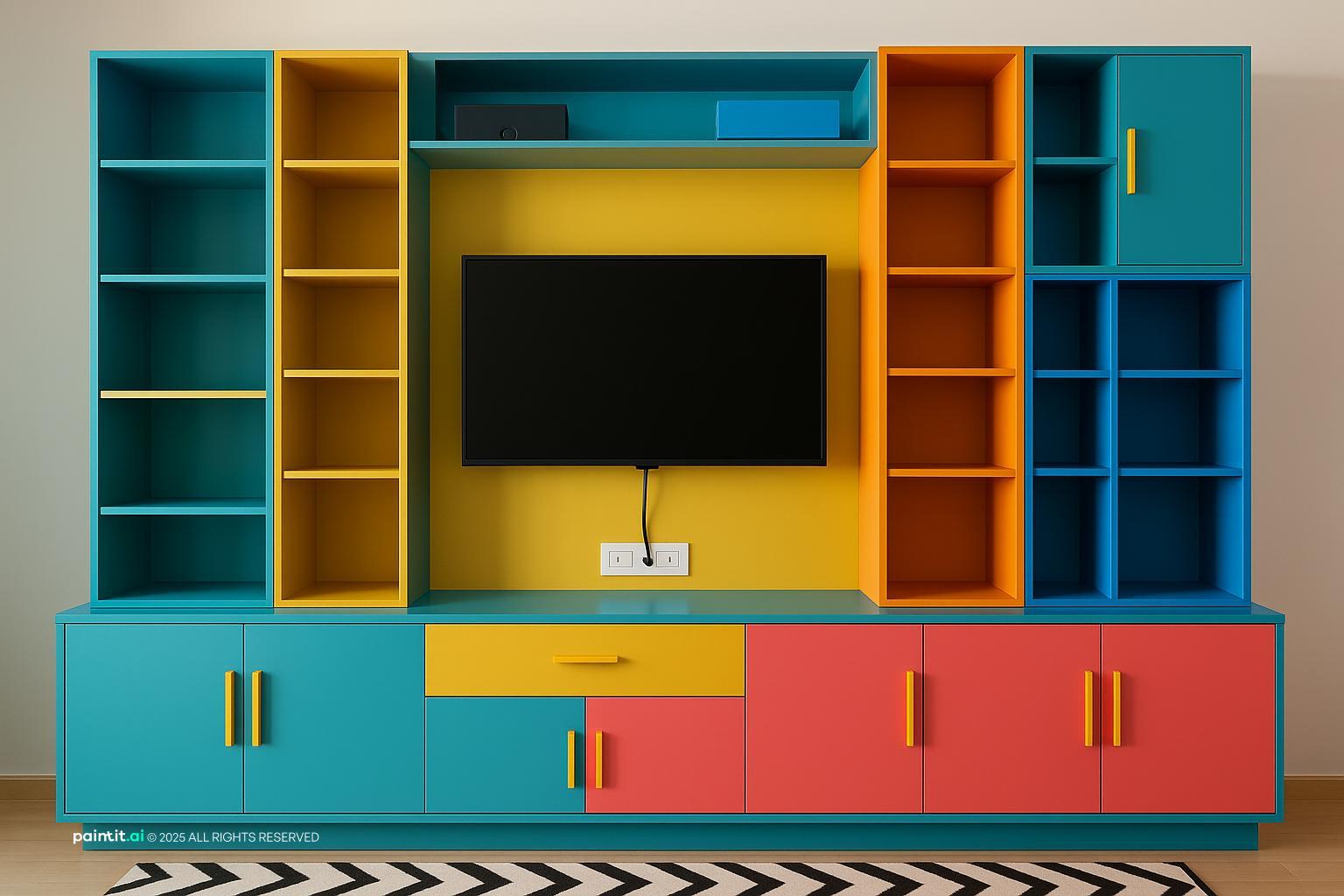 Yellow and Turquoise Living Room - Design Ideas | Paintit.ai - 18