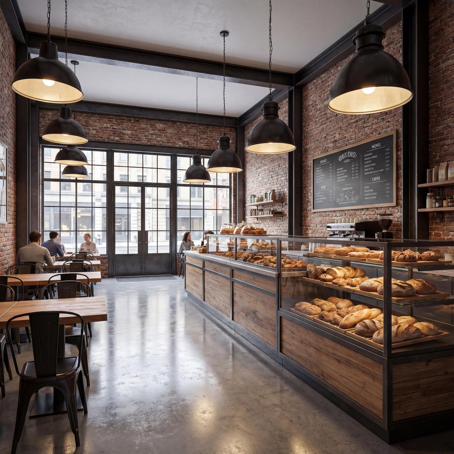 Stylish bakery interior with display counter and shelving