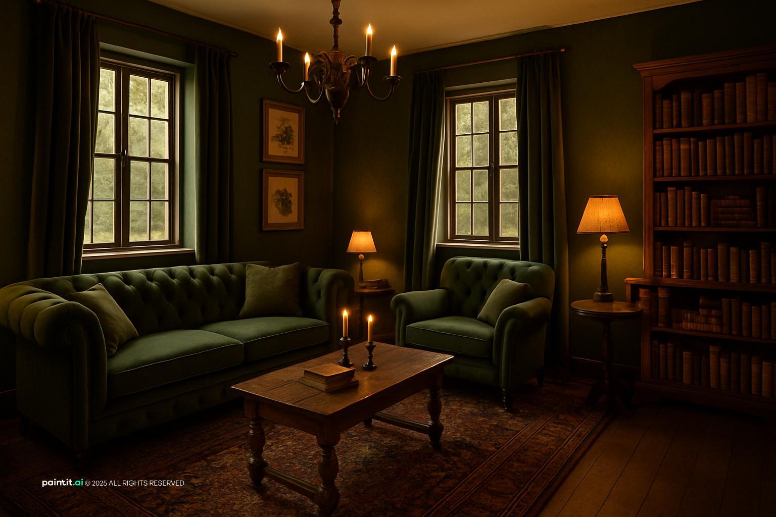 Vintage Victorian Dark Green Living Room: Elegant Decor Concepts | Paintit.ai - 29