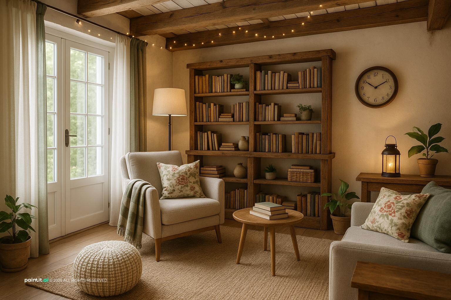 Cottage Style Reading Room with Warm Wood for Cottage Style Interior Design
