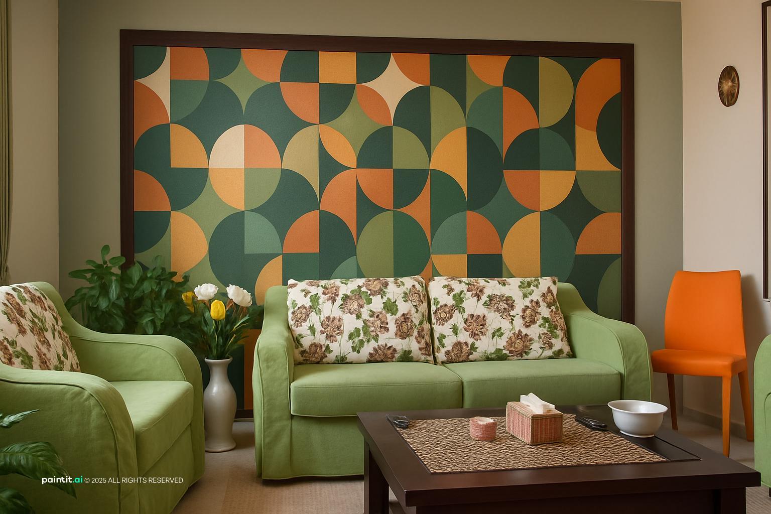 70s Orange Living Room - Design Inspiration | Paintit.ai - 2