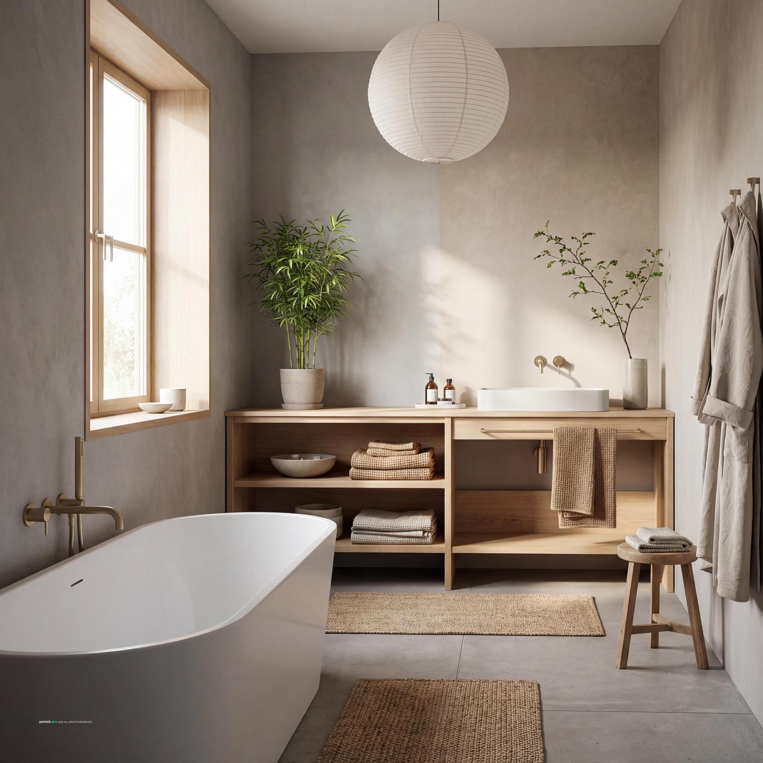 Elegant Japandi Bathroom Design in Scandinavian Style for Muji Style Interior Design