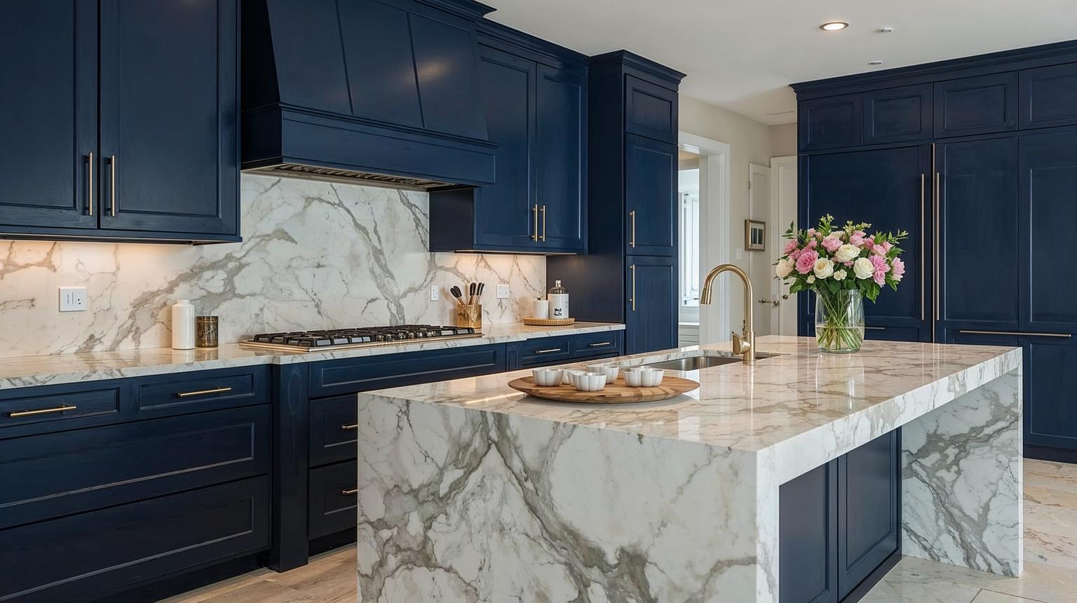 Deep Royal Blue with Marble Countertops