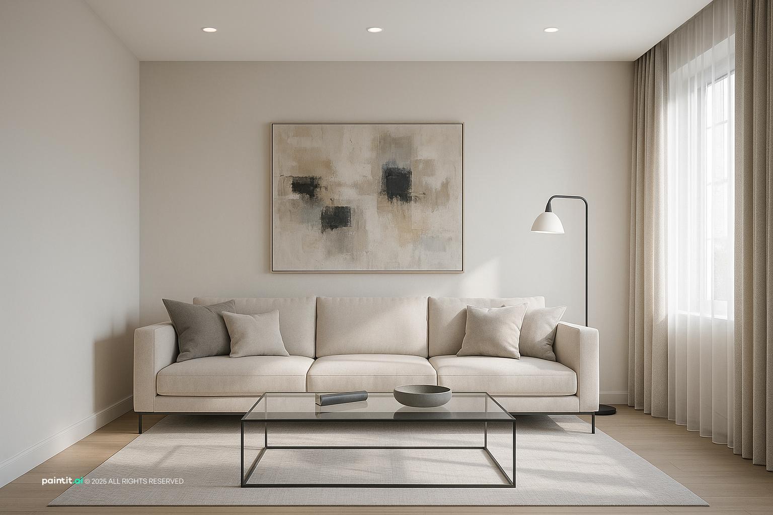 Living Room with Ceiling Lights and Floor Lamp Glow Scheme with Ambient Evening Light showing ceiling lights, floor lamp glow, ambient evening light for...