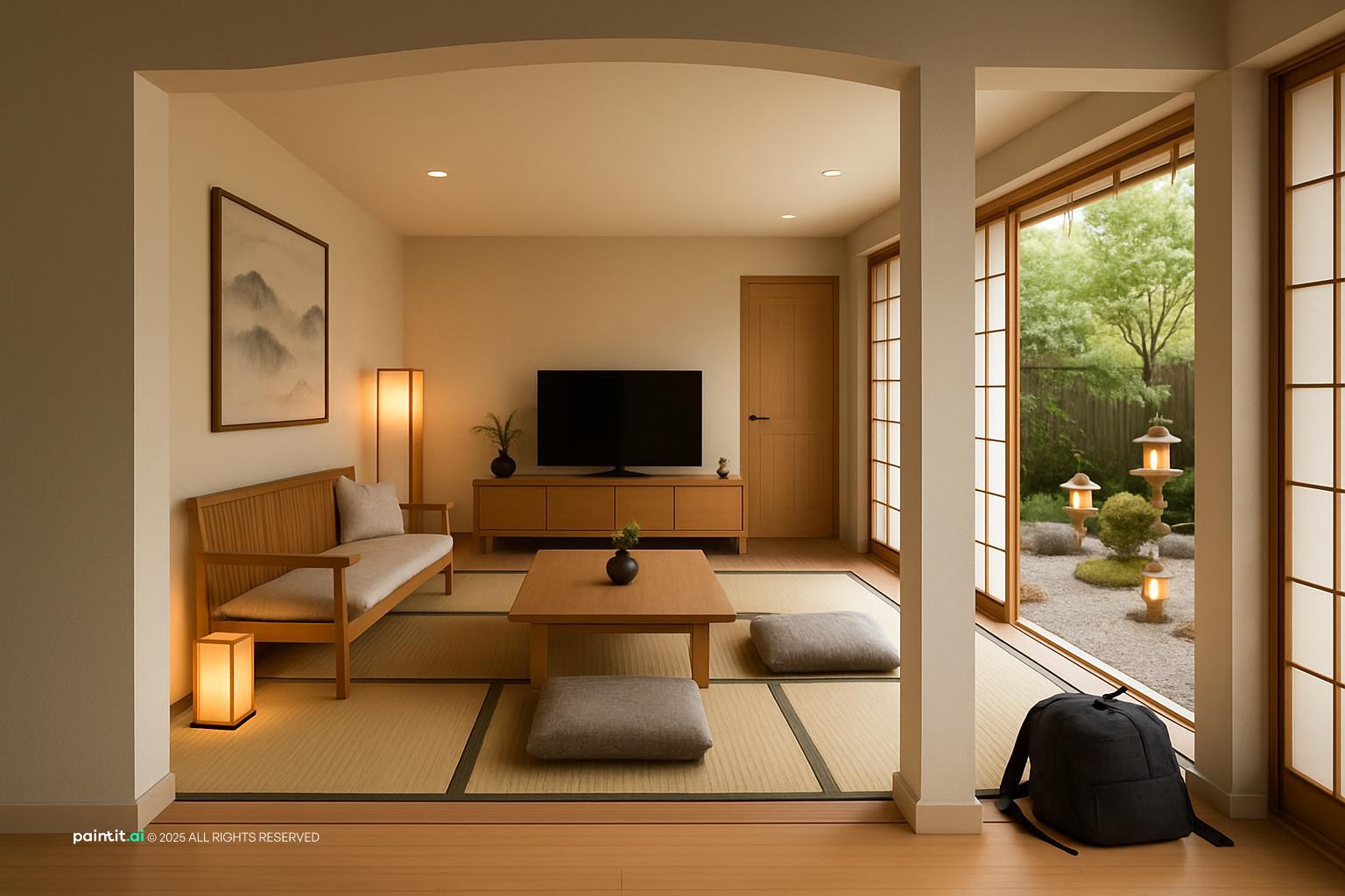 Zen Japanese Minimalist Living Room - Elegant Interior Concepts | Paintit.ai - 32