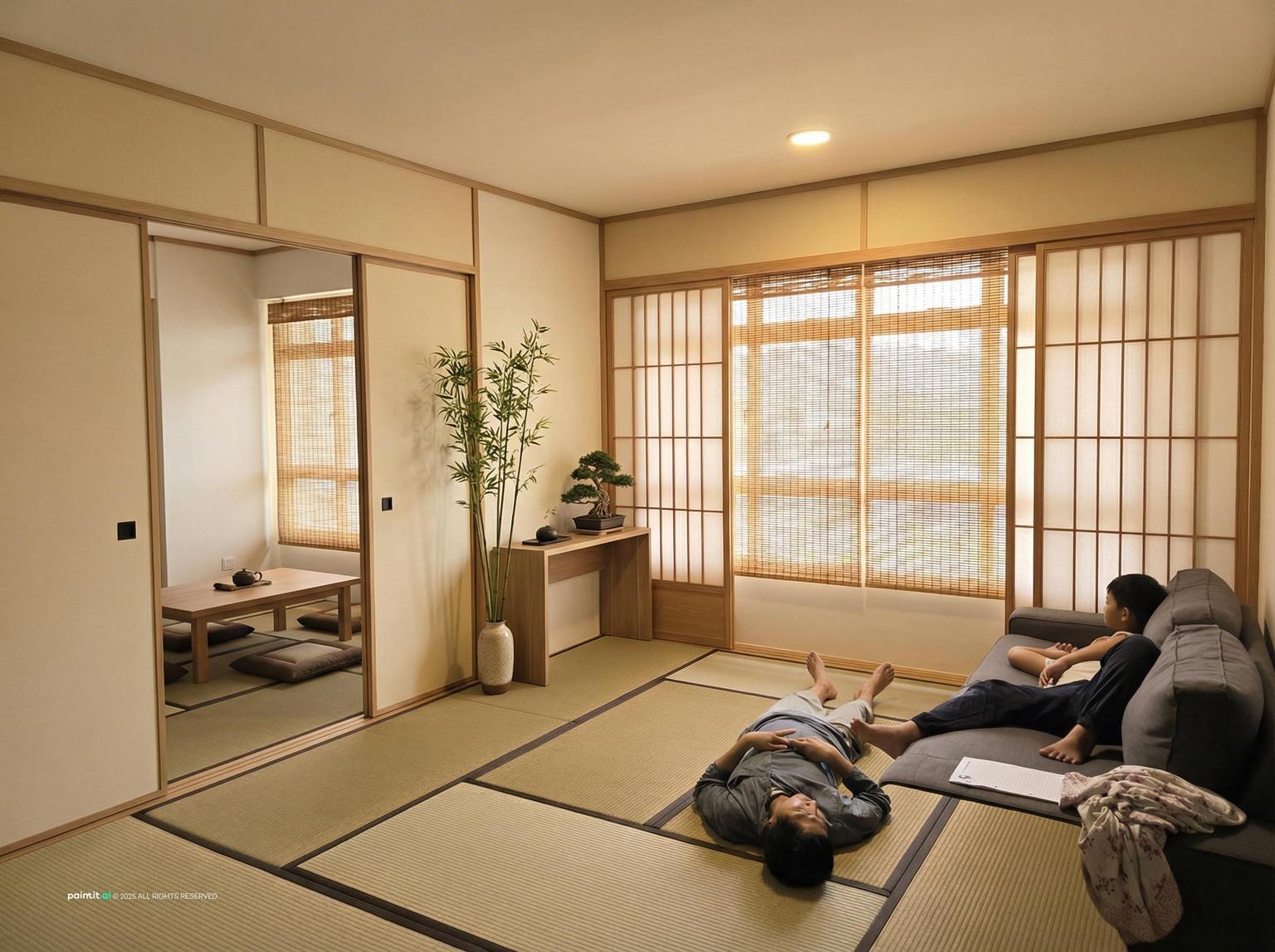 Zen Japanese Minimalist Living Room - Elegant Interior Concepts | Paintit.ai - 20