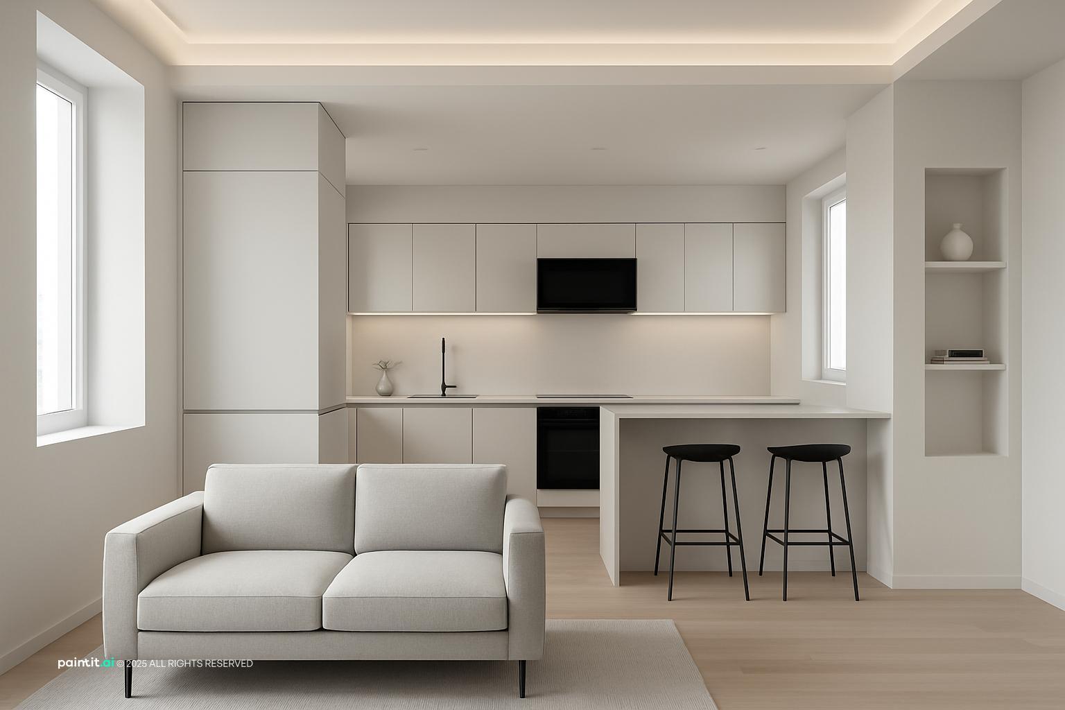 White Kitchen and Living Room: Elegant Interiors | Paintit.ai - 12