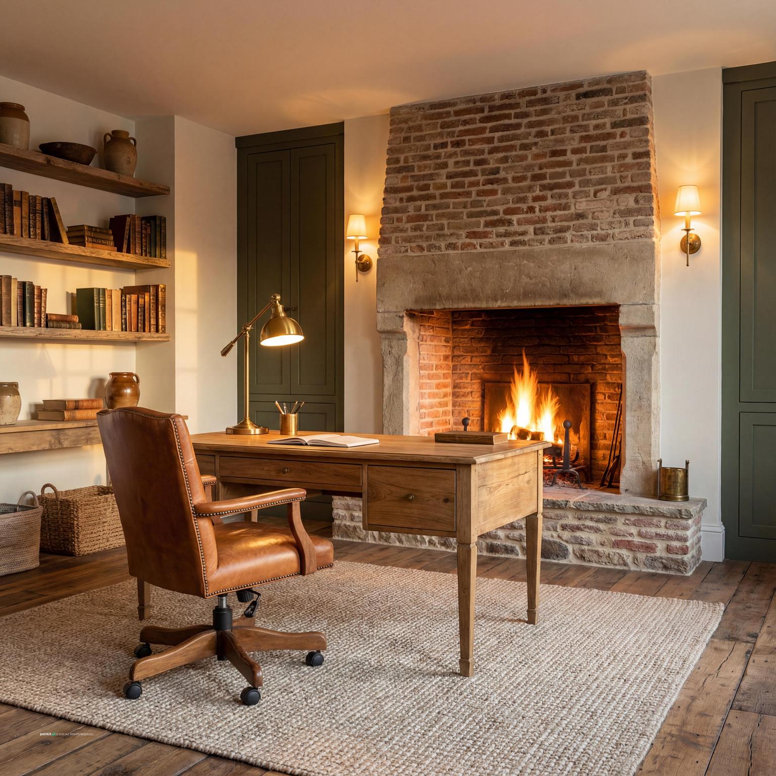 Rustic home office with wood finishes and focused desk setup