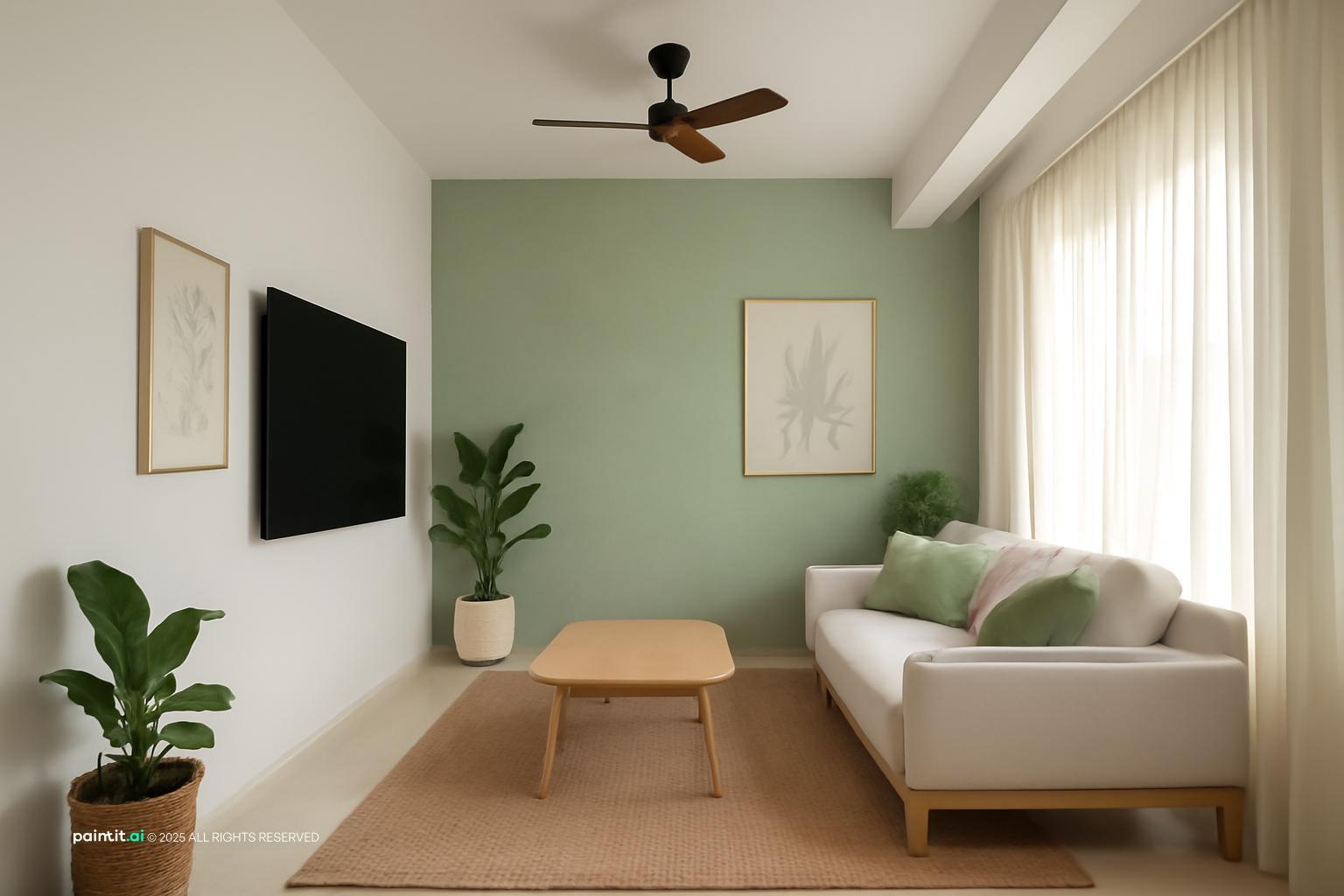 White Living Room with Green Accents - Design Inspiration | Paintit.ai - 2