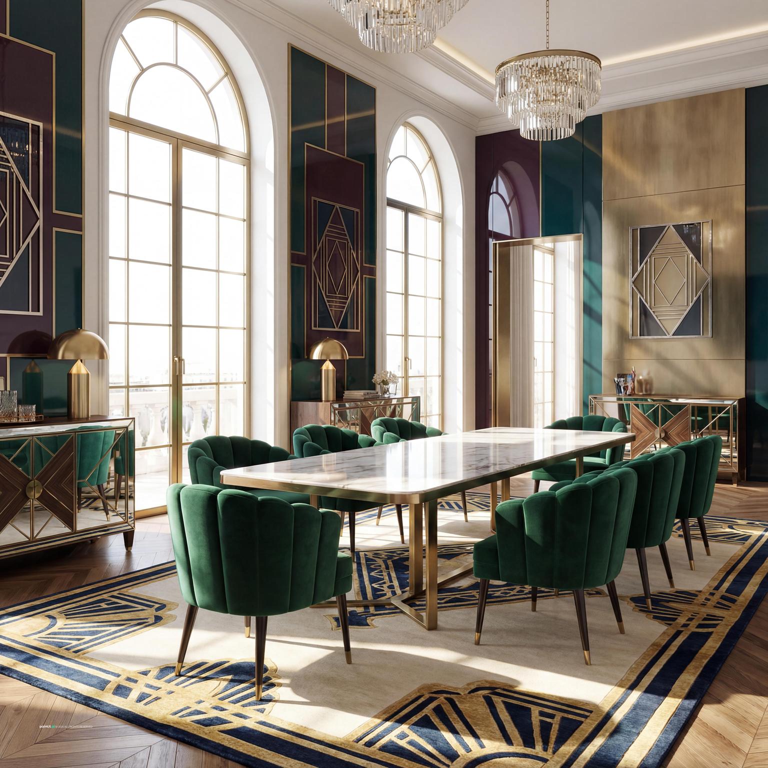Luxurious Art Deco Dining Room with Marble Detail for 1920 Interior Design Style