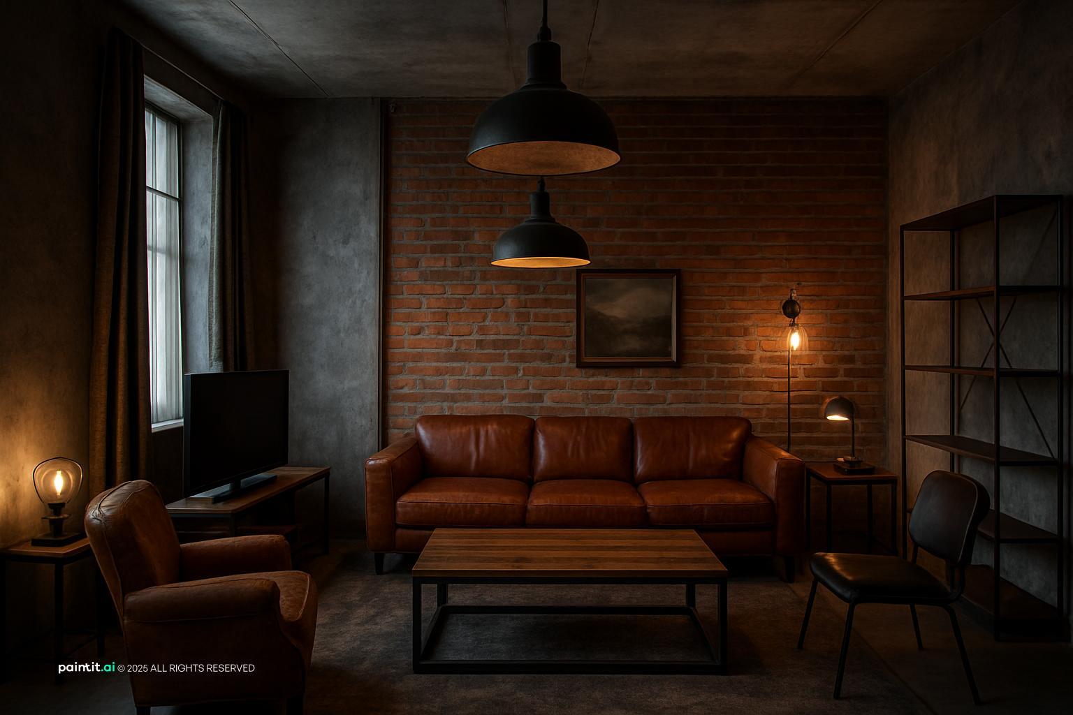 Vintage Industrial Living Room - Design Inspiration | Paintit.ai - 5