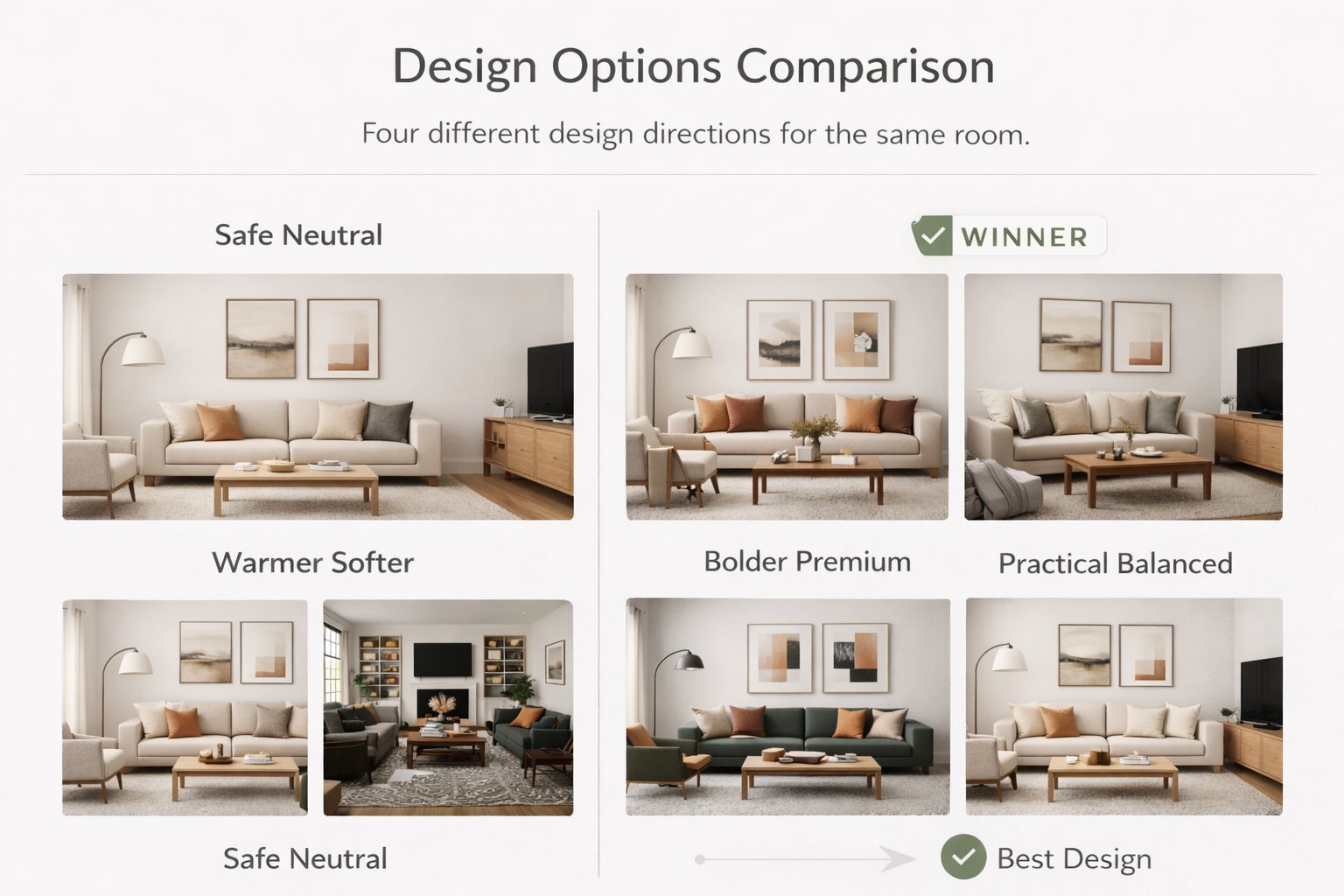 Side-by-side comparison of distinct design directions for better decision making