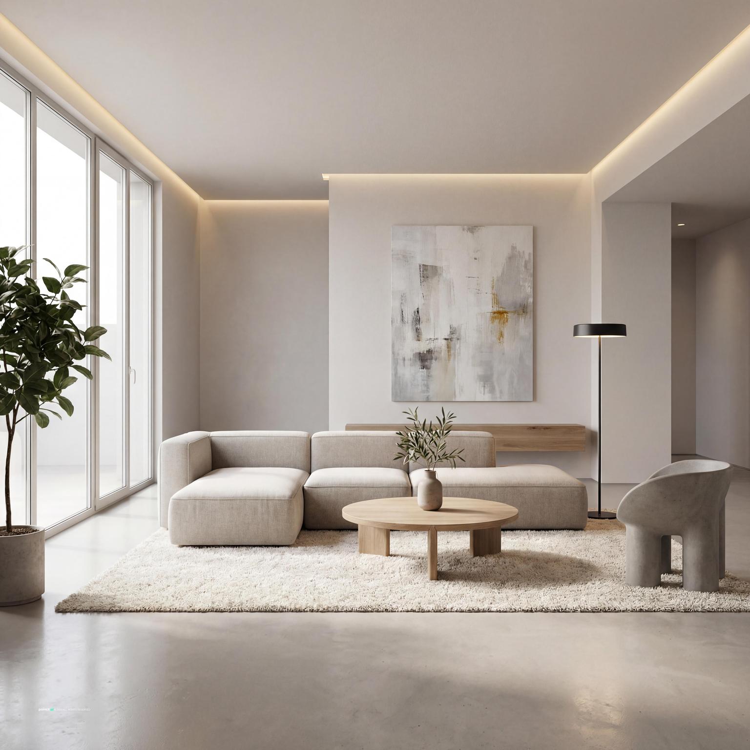 Minimalist Living Room Design for 2025, featuring an uncluttered workstation in living room.