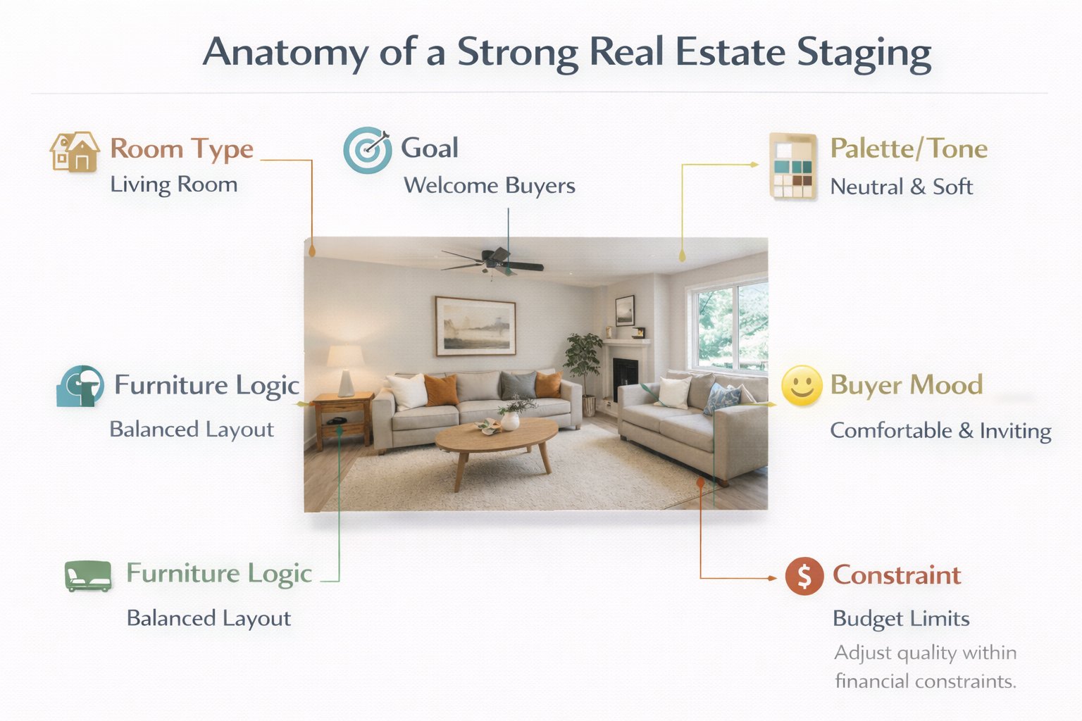 Infographic showing the structure of a strong real estate staging prompt