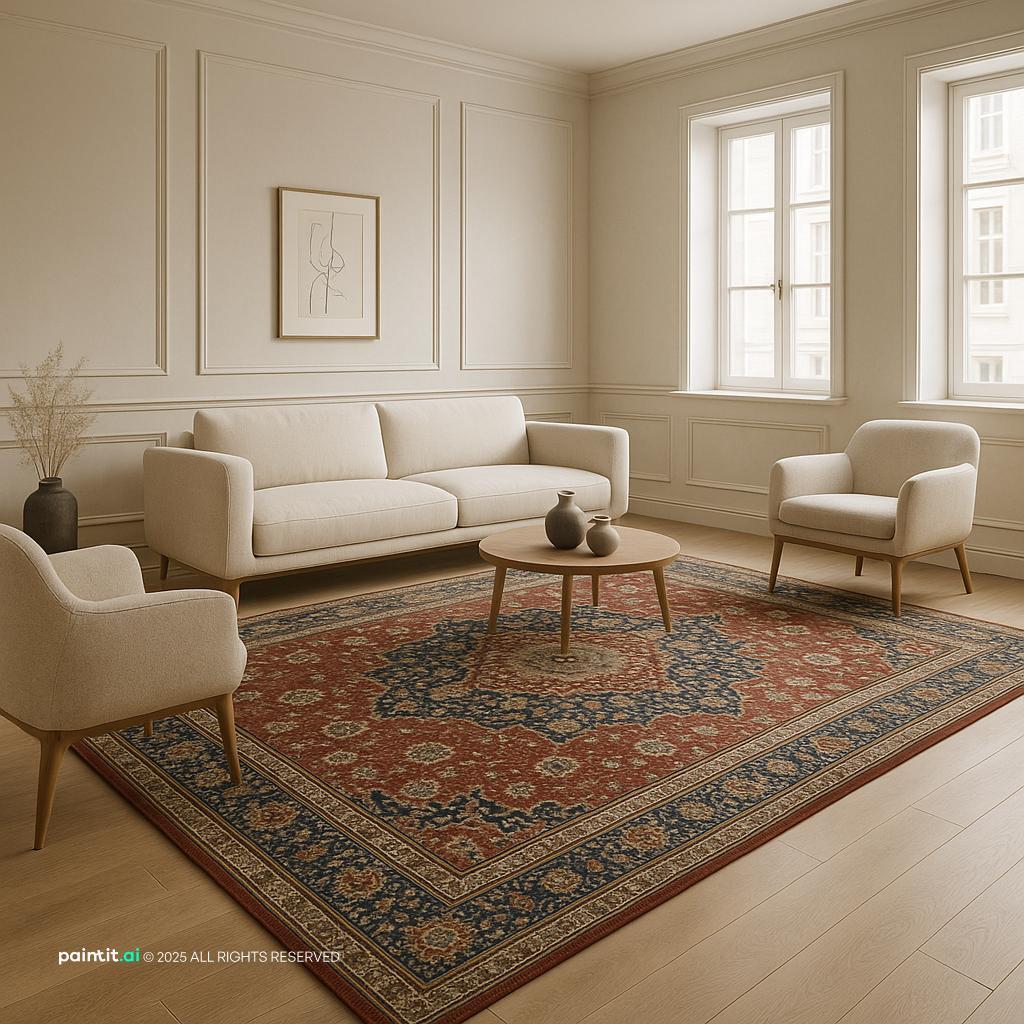 Stylish Modern Living Room with Focal Rug staging a living room