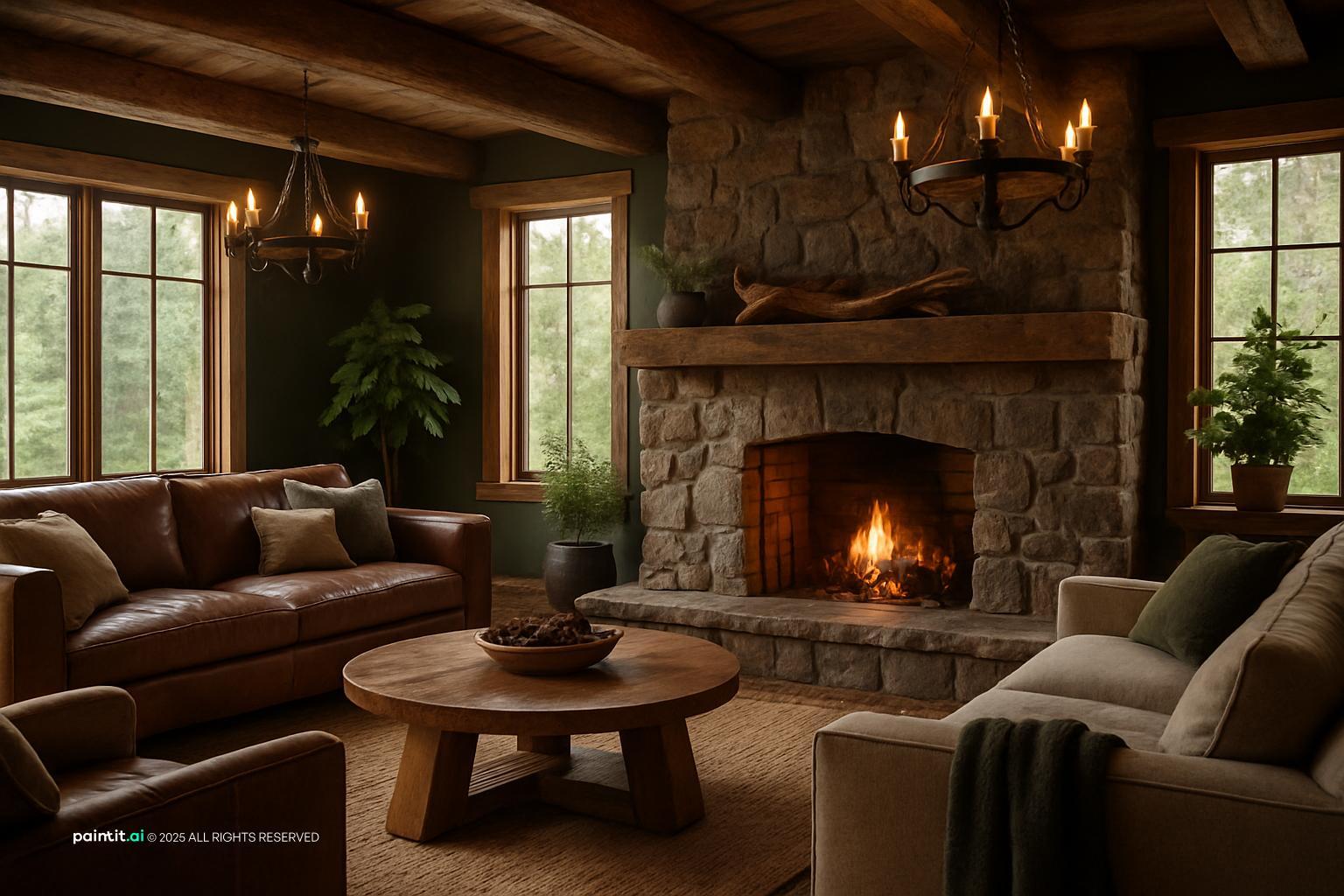 biophilic living room with natural textures and a calm living room atmosphere with biophilic restraint.