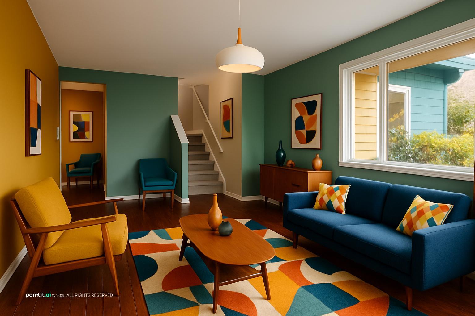 Yellow and Turquoise Living Room - Design Ideas | Paintit.ai - 32