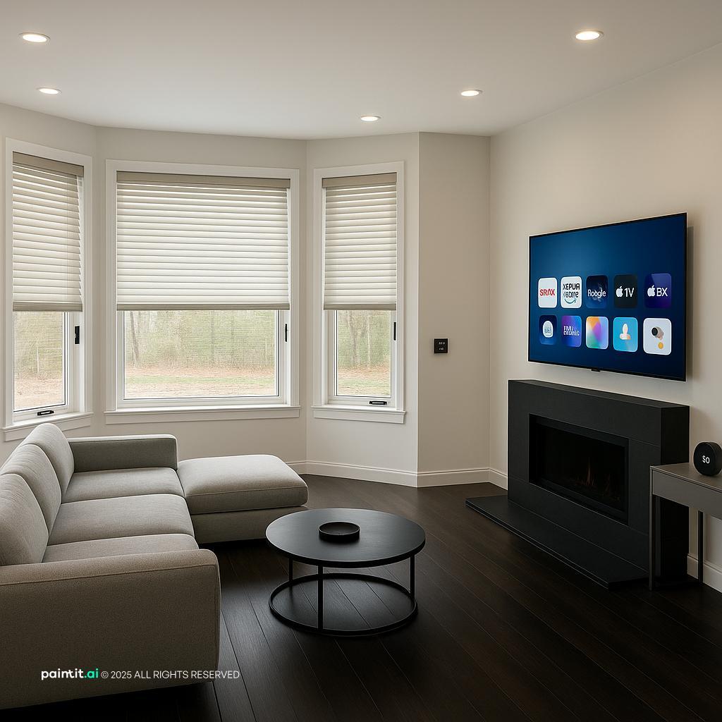 White Living Room With Black Trim - Elegant Interiors | Paintit.ai - 6