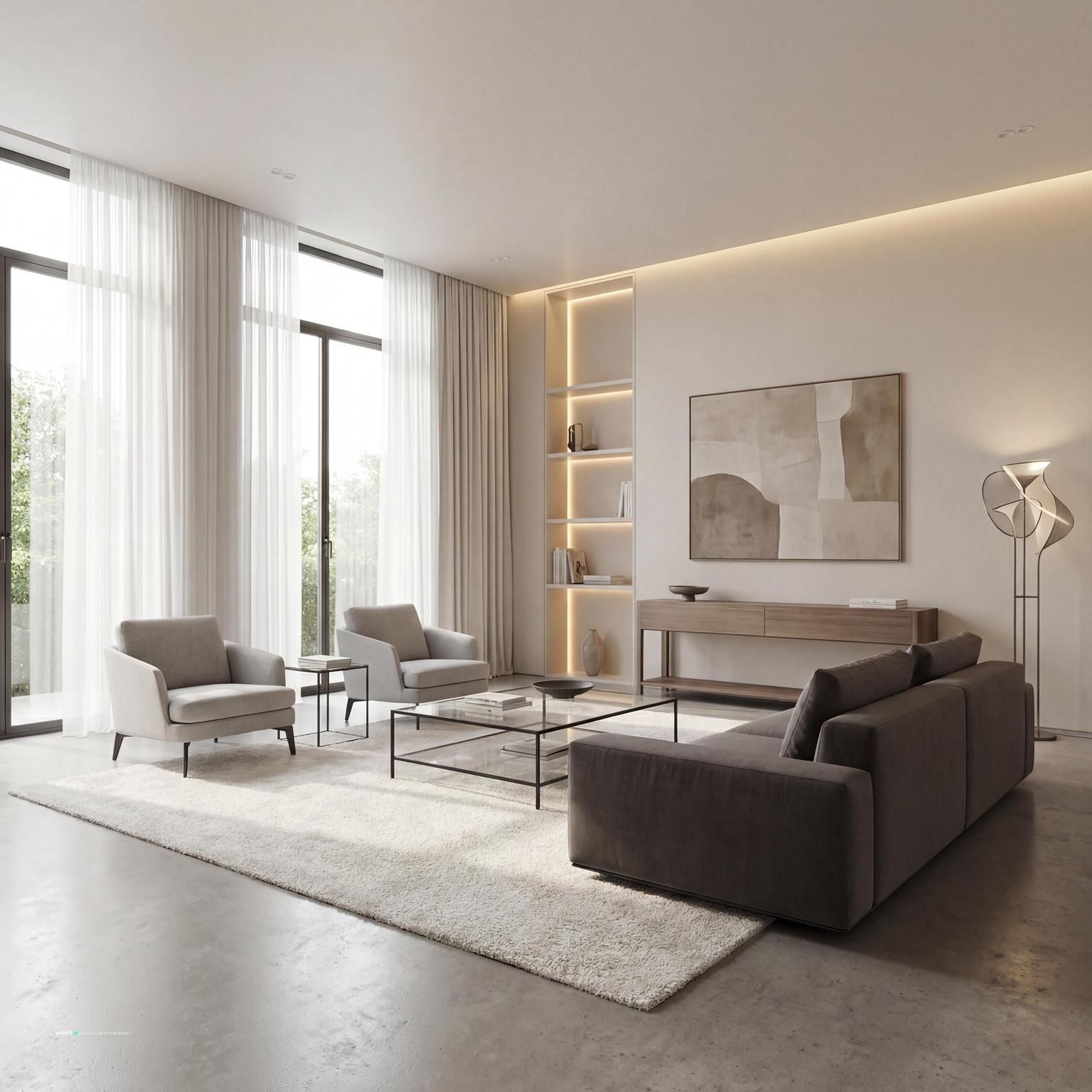 Sophisticated contemporary yellow living room design with designer furniture, artistic elements, and a chic, upscale ambiance.