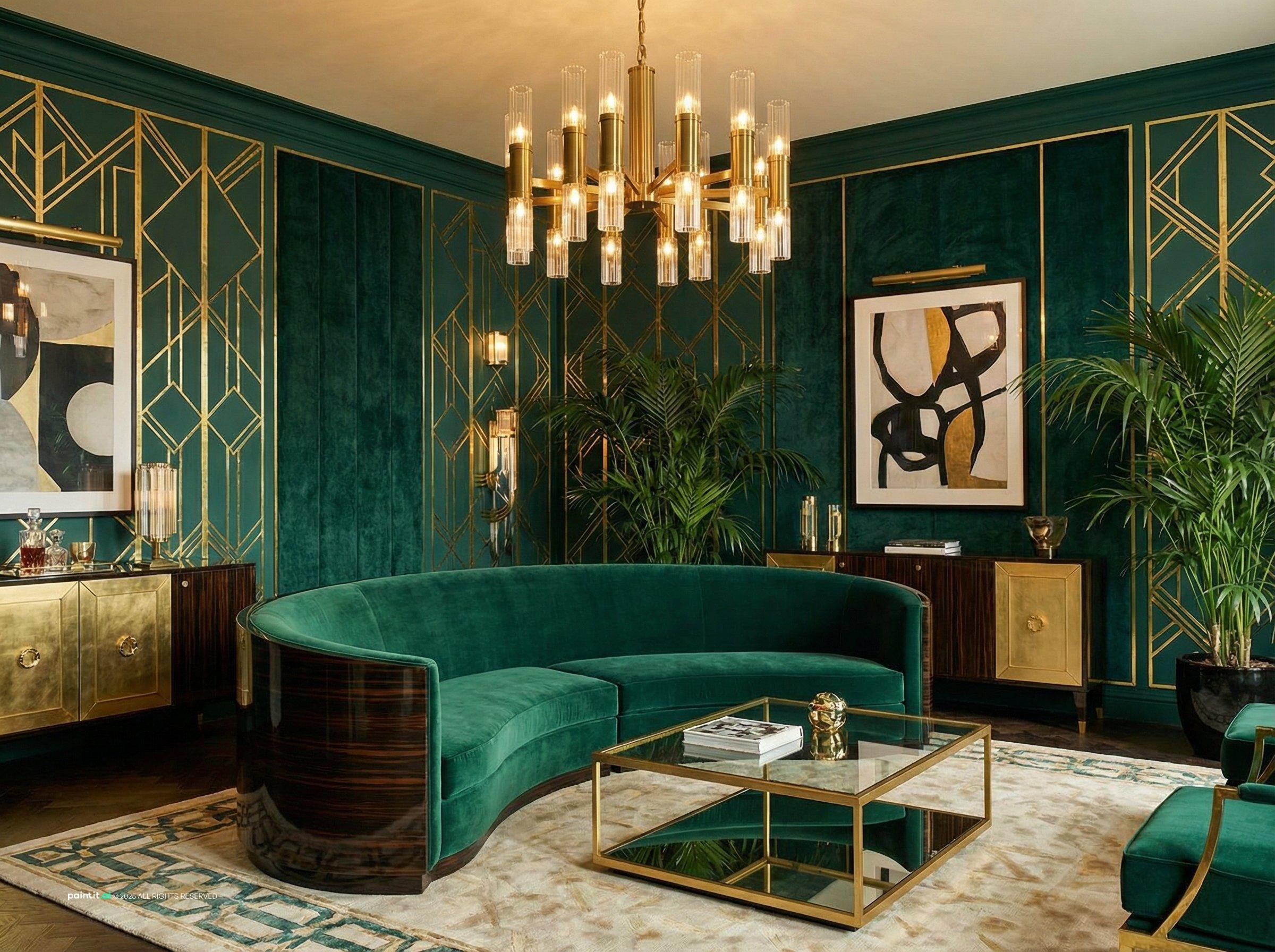 Emerald Green and Gold Living Room Ideas - Elegant Decor Tips | Paintit.ai - 8