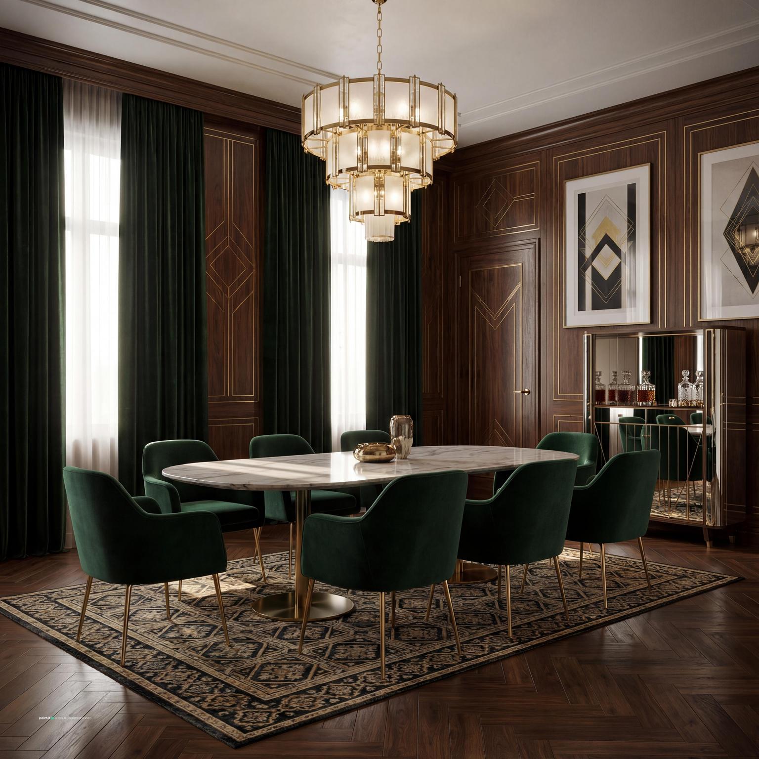 Luxurious Art Deco Dining Room with Gold Accents for 1920 Interior Design Style