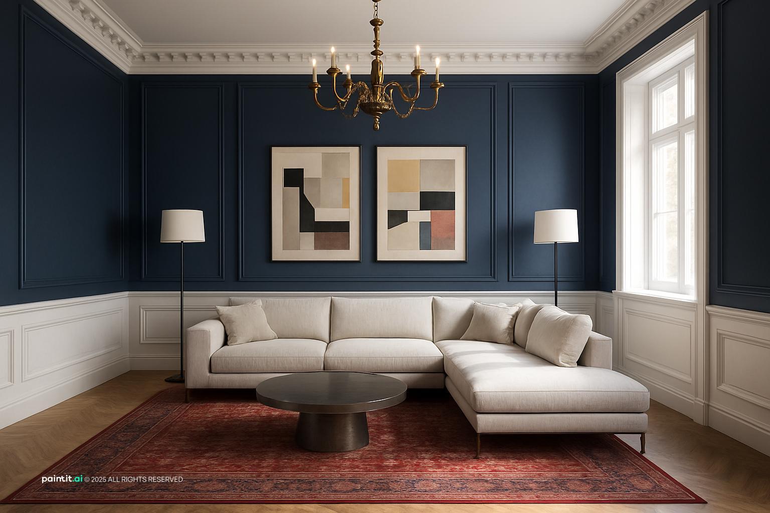 Elegant Neoclassic Living Room Design showing formal symmetry, metal accents, layered neutrals for Formal Living Room Ideas.