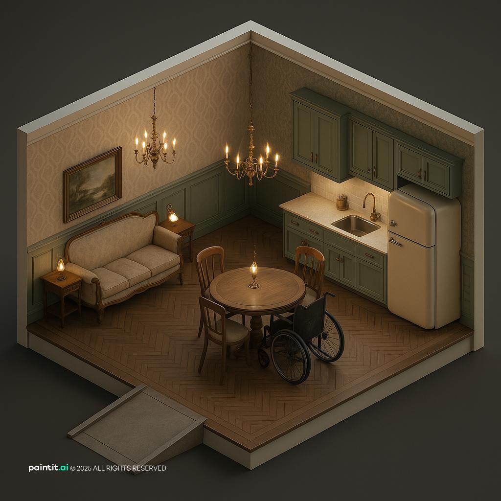 Small one-story studio with compact workspace planning