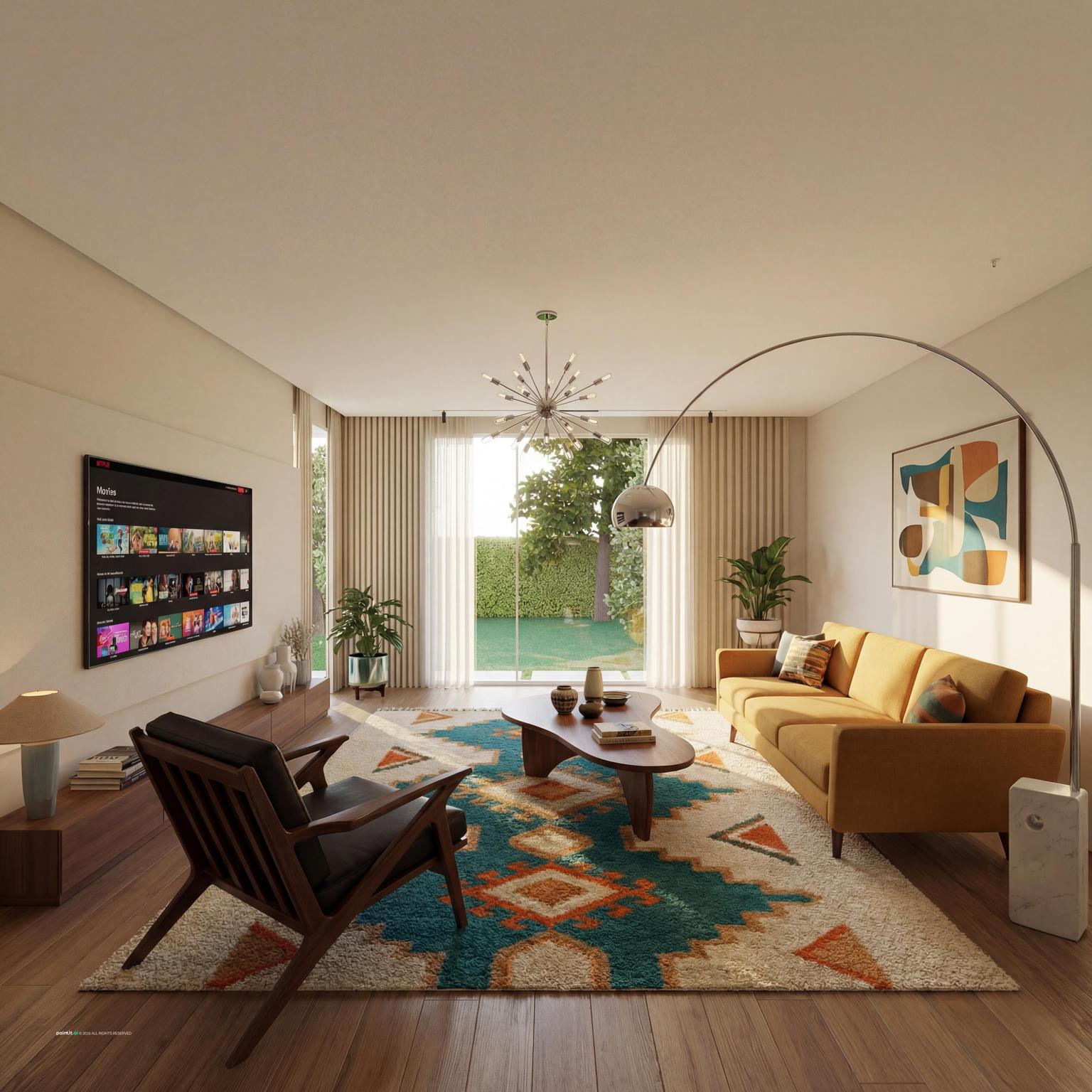 Yellow and Turquoise Living Room - Design Ideas | Paintit.ai - 33