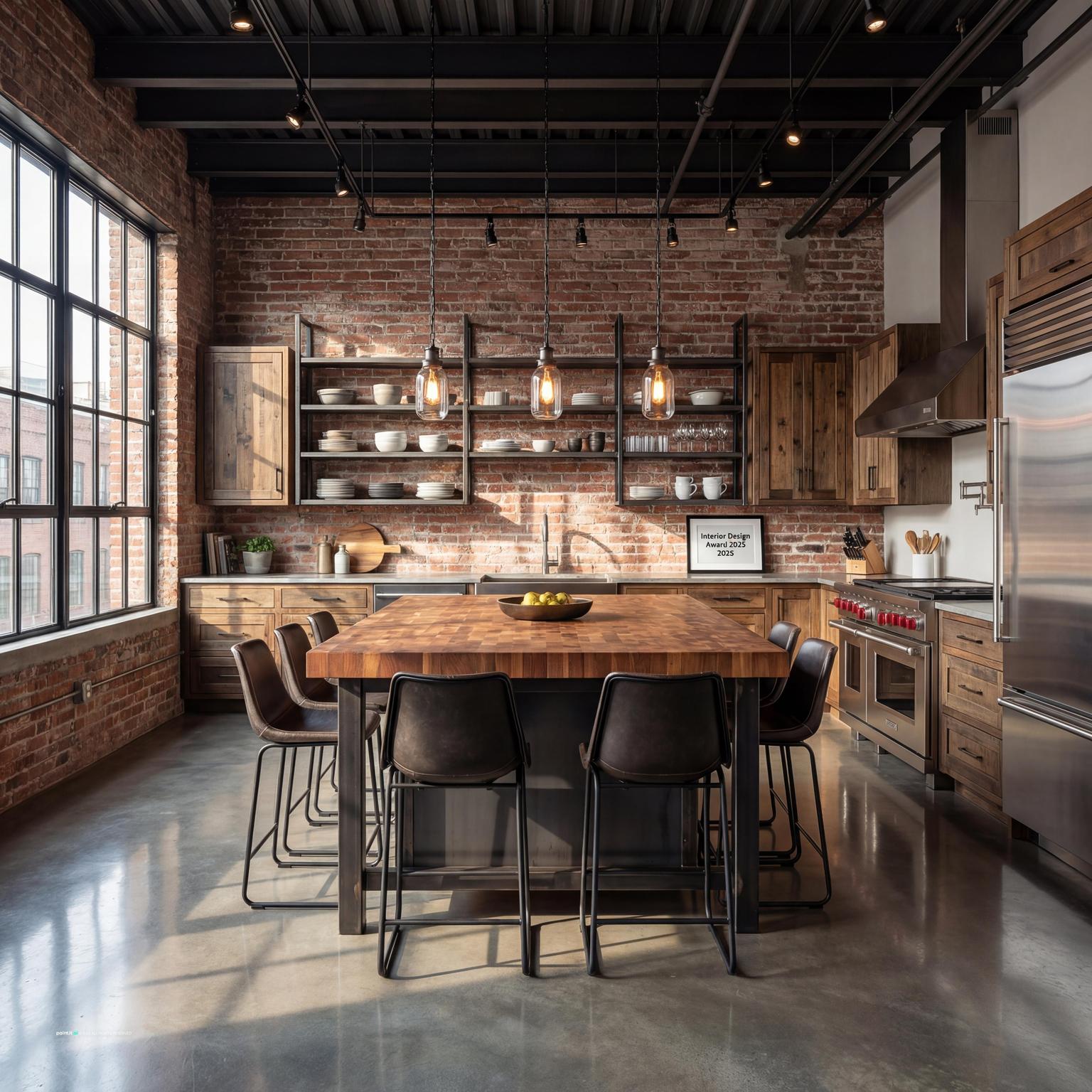 Stylish Industrial Loft Kitchen Design with Warehouse Windows for New York Loft Style Interior Design
